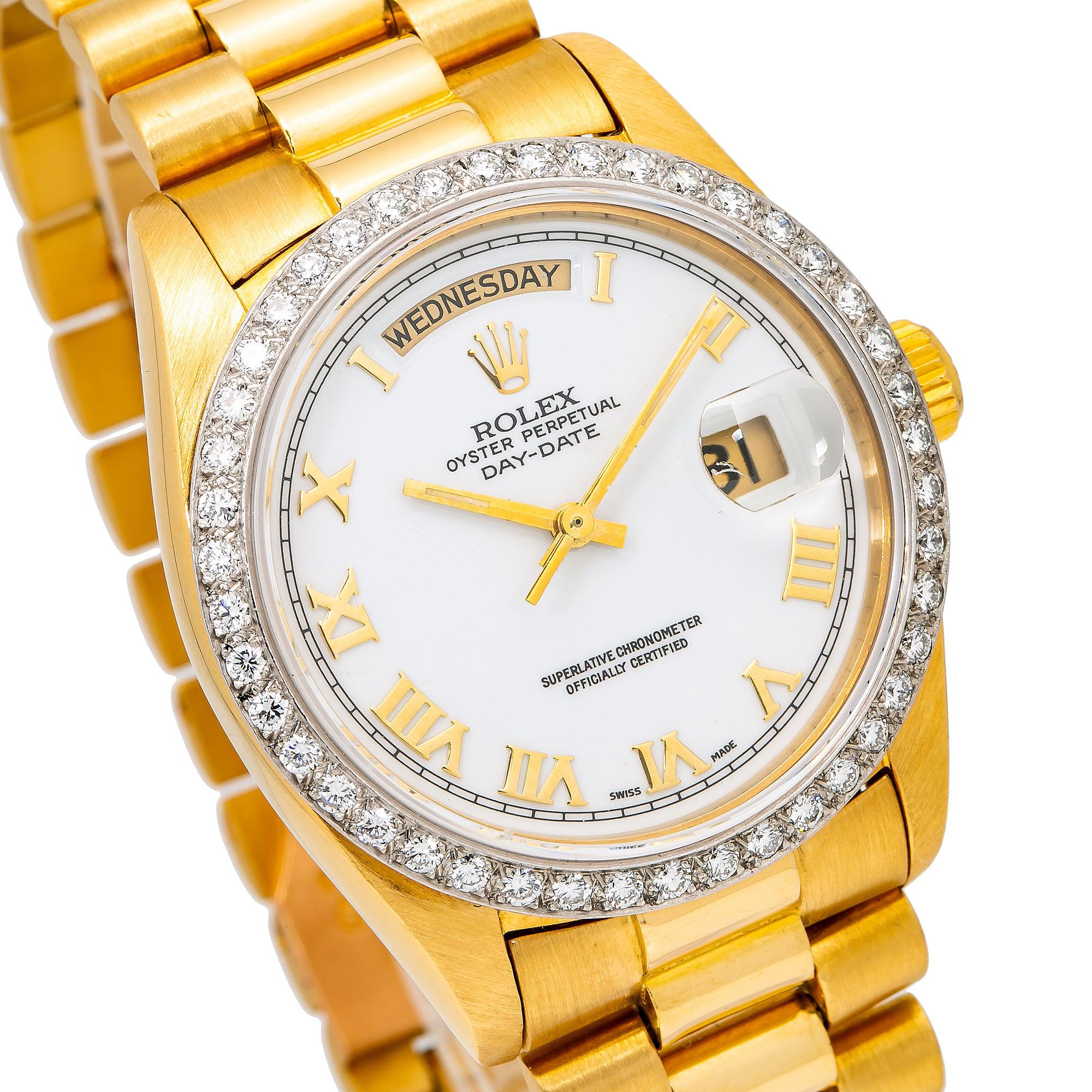 Rolex Day-Date 18038 36MM White Dial With Yellow Gold President Bracelet