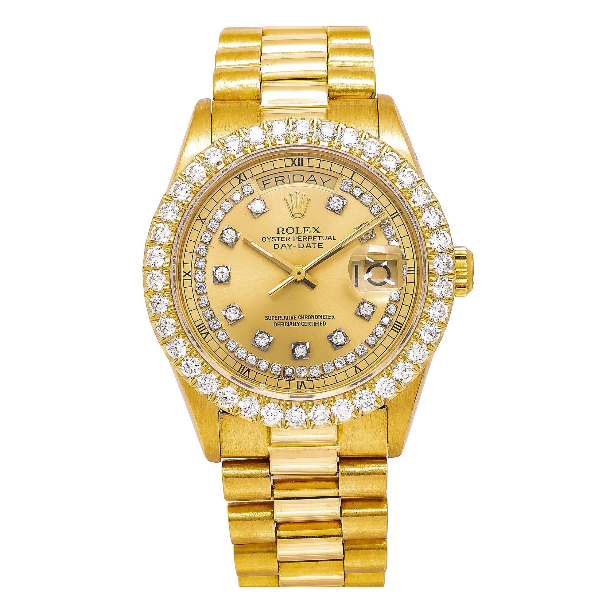 Rolex Day-Date 18038 36MM Champagne Diamond Dial With Yellow Gold President Bracelet