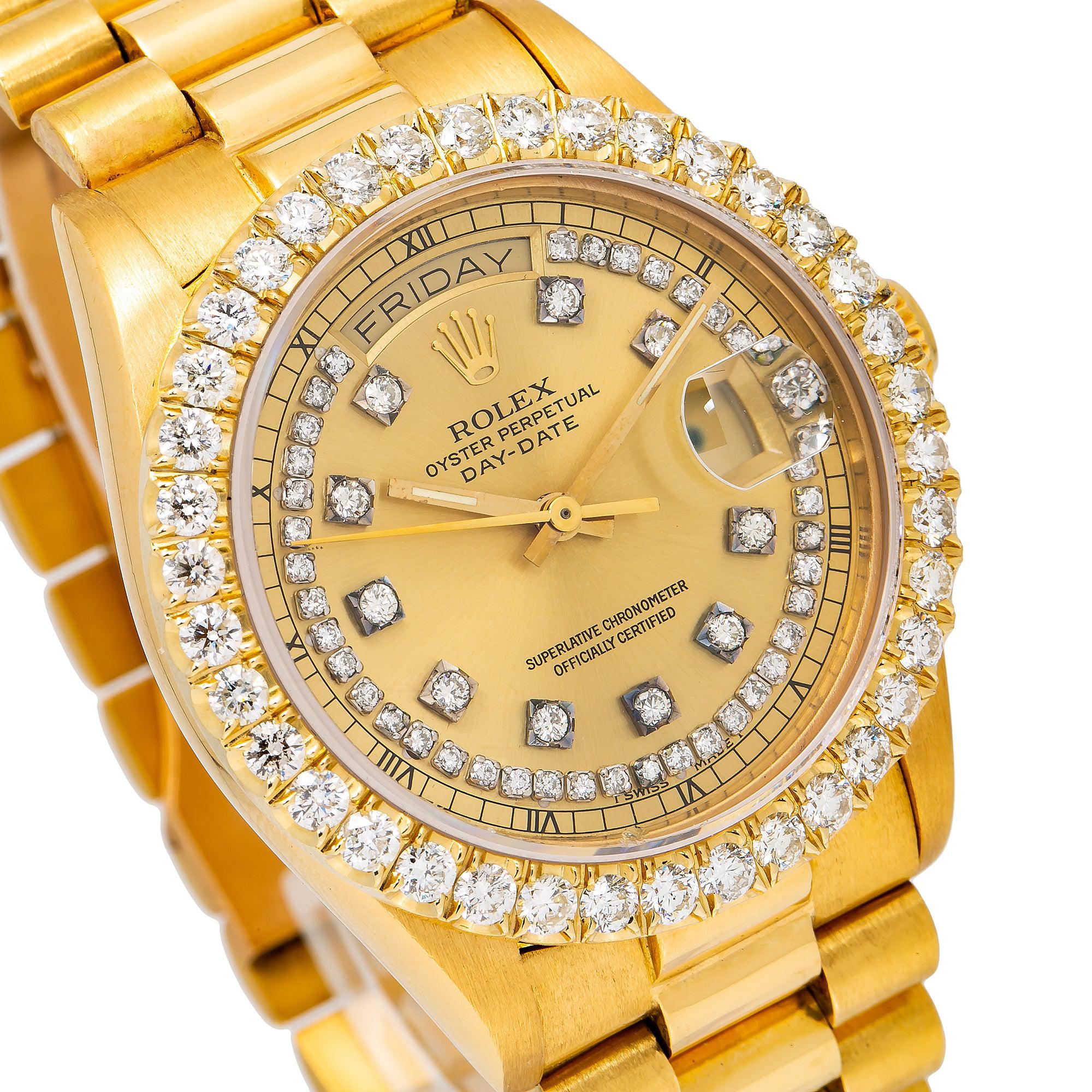 Rolex Day-Date 18038 36MM Champagne Diamond Dial With Yellow Gold President Bracelet