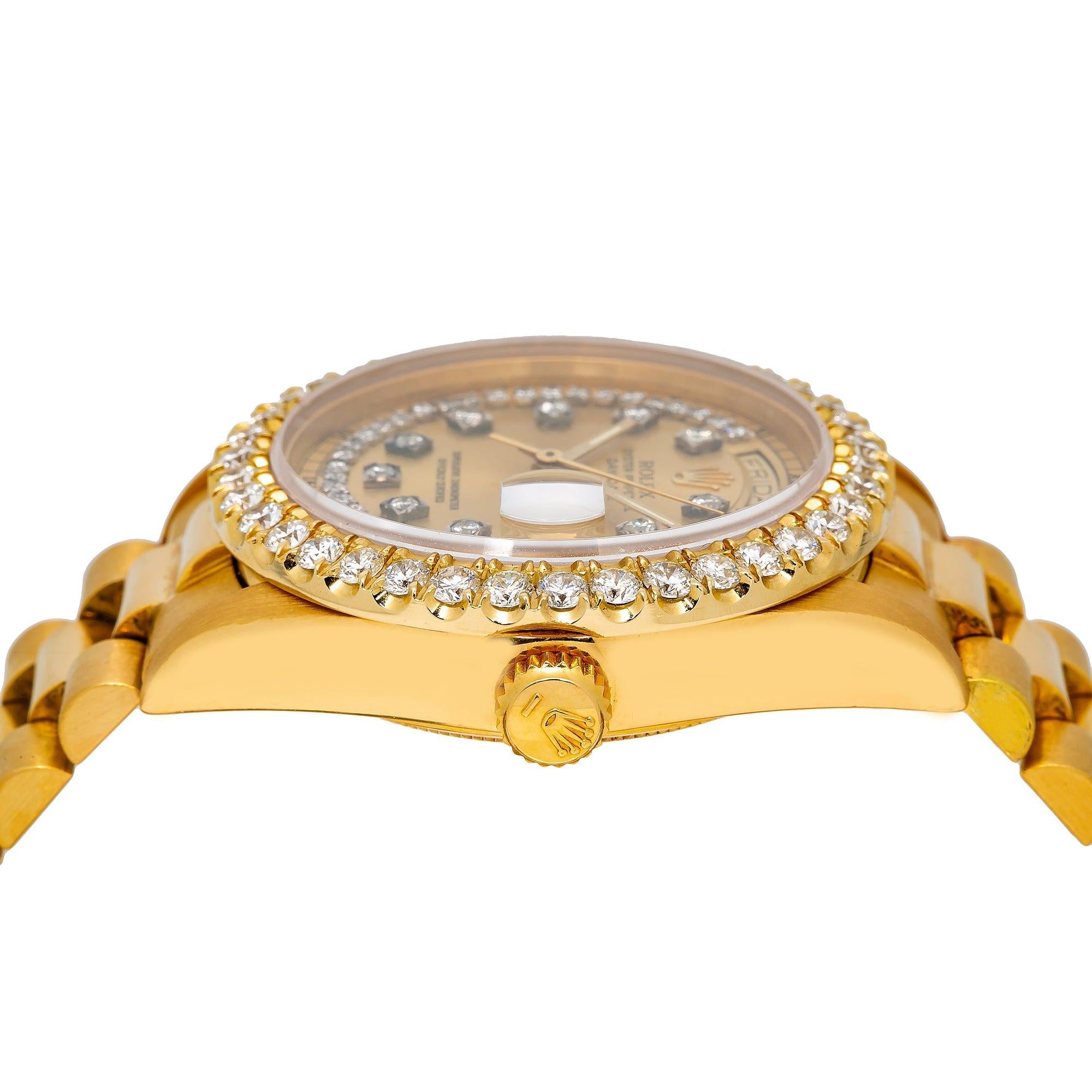 Rolex Day-Date 18038 36MM Champagne Diamond Dial With Yellow Gold President Bracelet