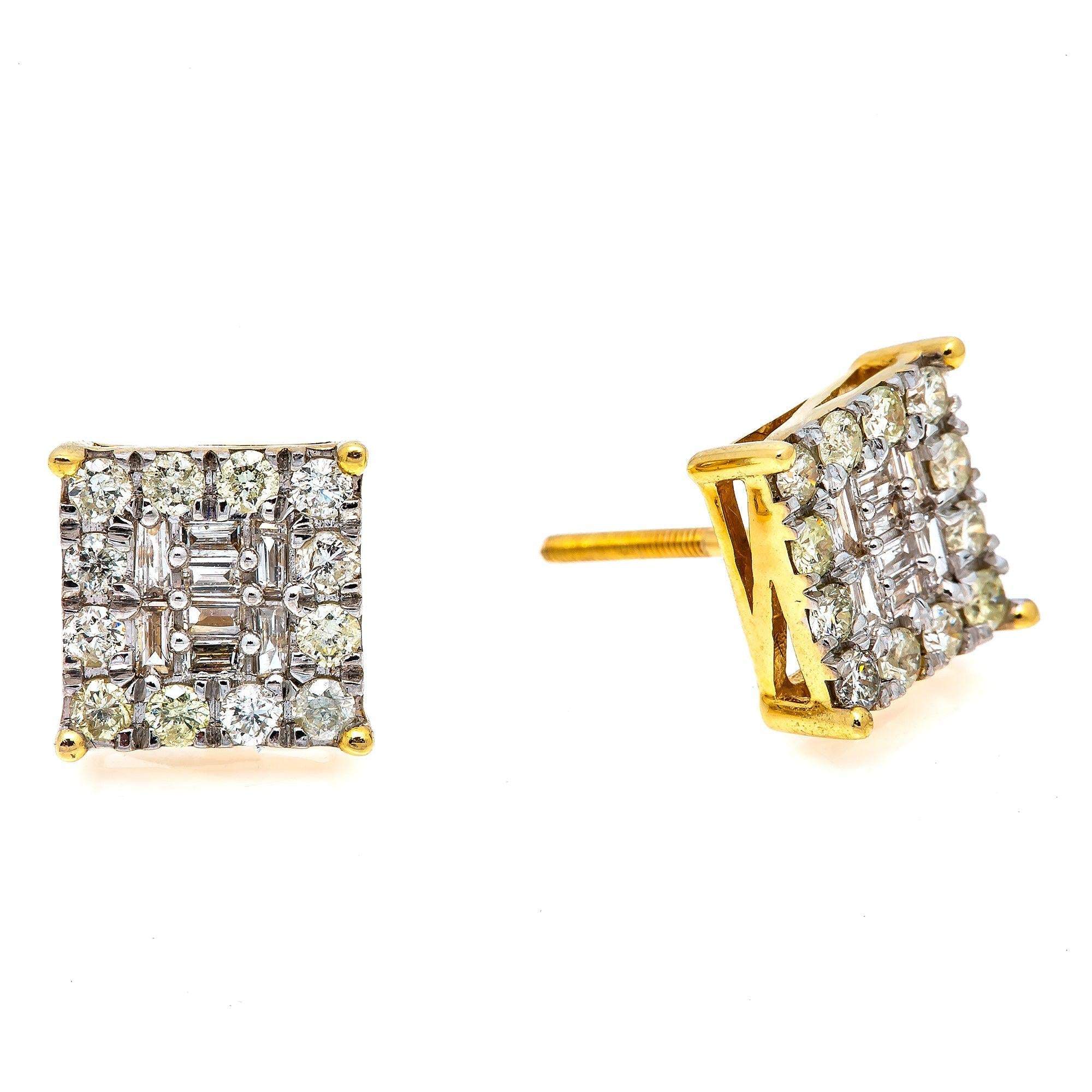 10K Yellow Gold Square Diamond Earrings 0.30 CT