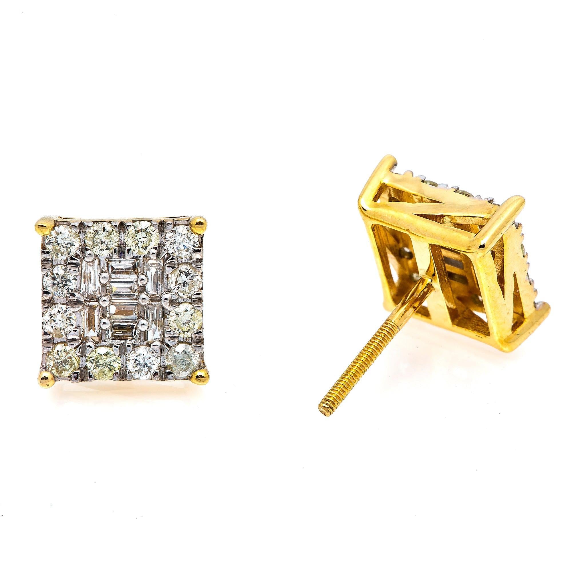 10K Yellow Gold Square Diamond Earrings 0.30 CT