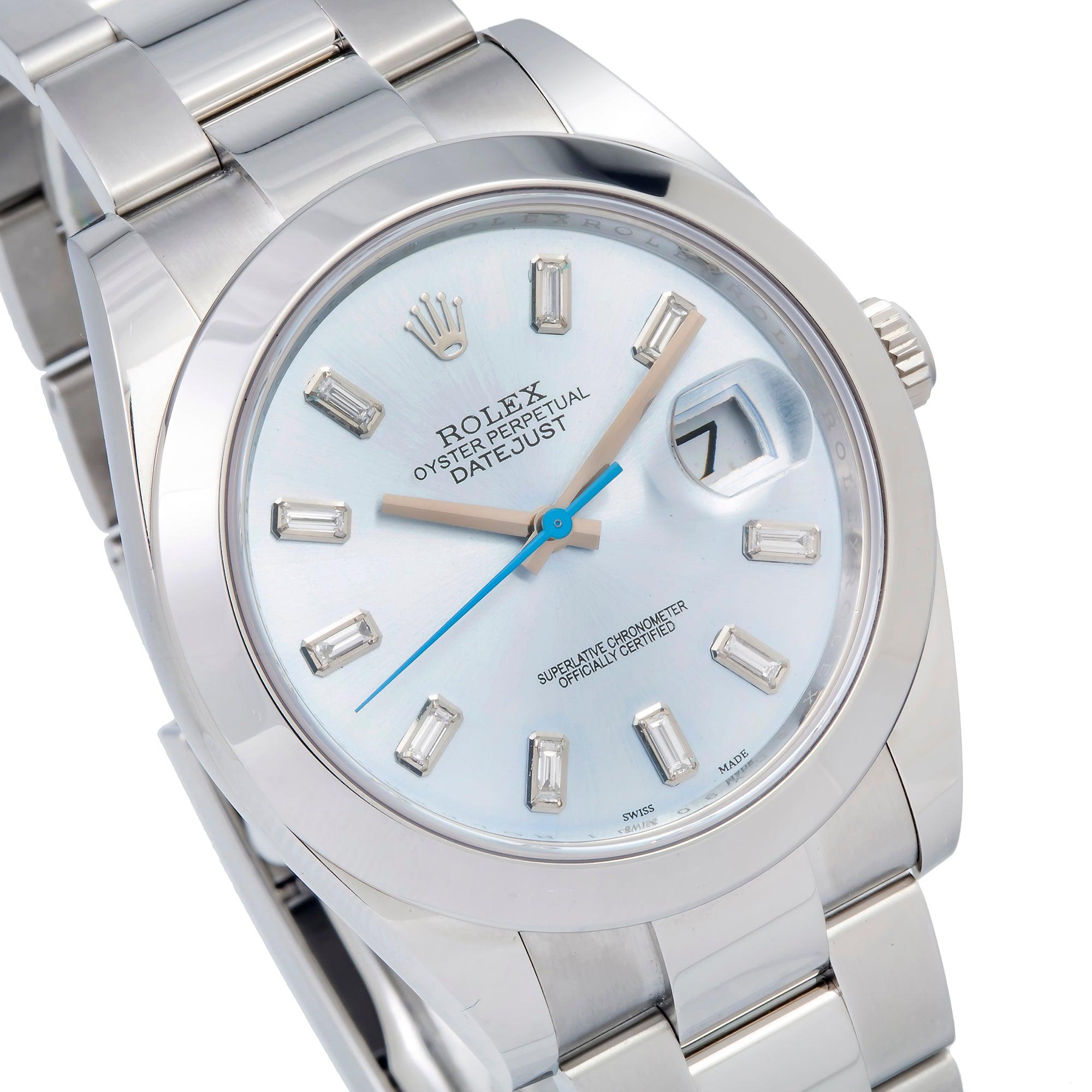 Rolex Datejust 116300 41MM Ice Blue Baguette Diamond Dial With Stainless Steel Oyster Bracelet