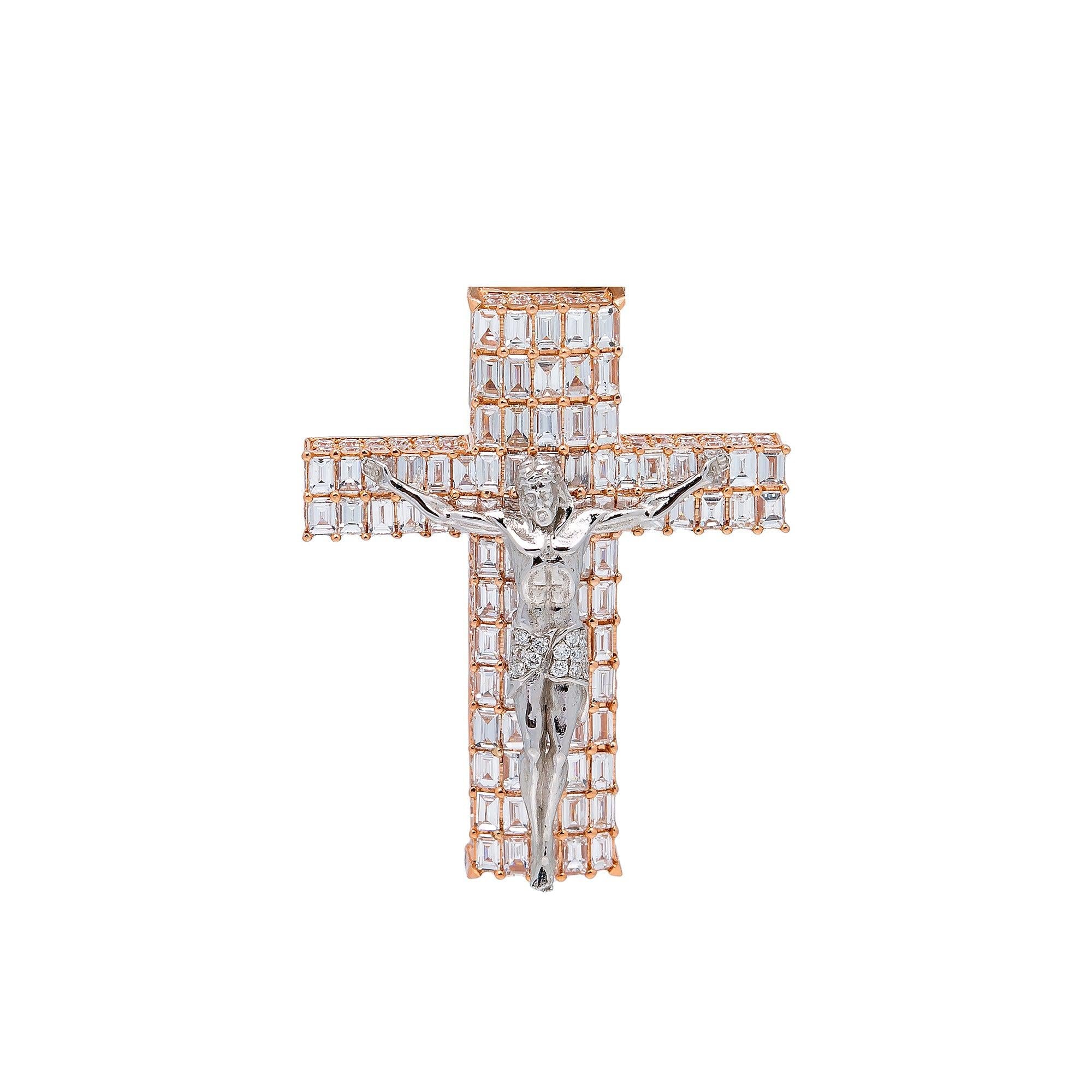 14K Rose Gold Unisex Cross Pendant With 1.40 CT Diamonds