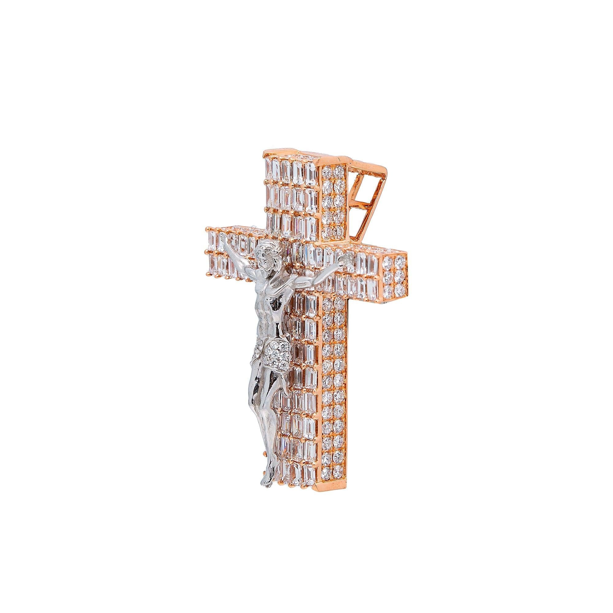 14K Rose Gold Unisex Cross Pendant With 1.40 CT Diamonds