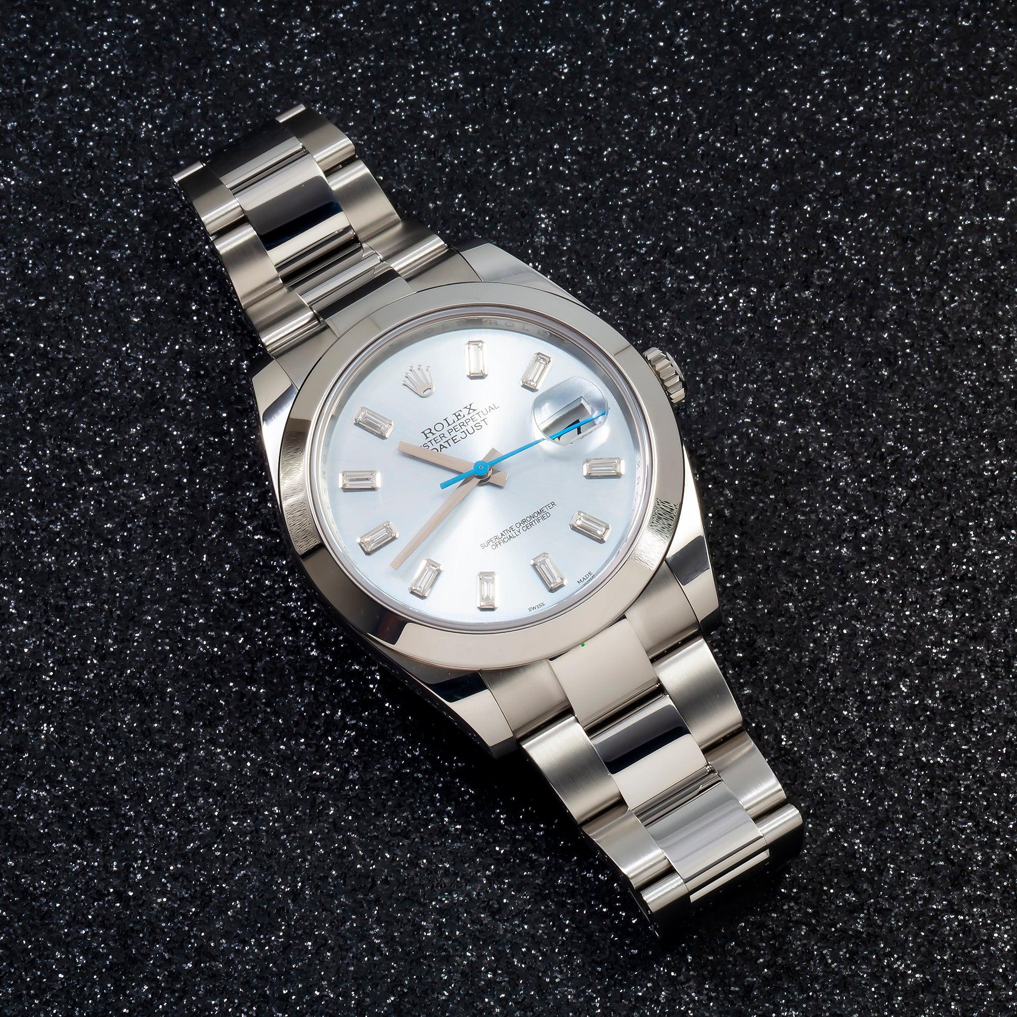 Rolex Datejust 116300 41MM Ice Blue Baguette Diamond Dial With Stainless Steel Oyster Bracelet