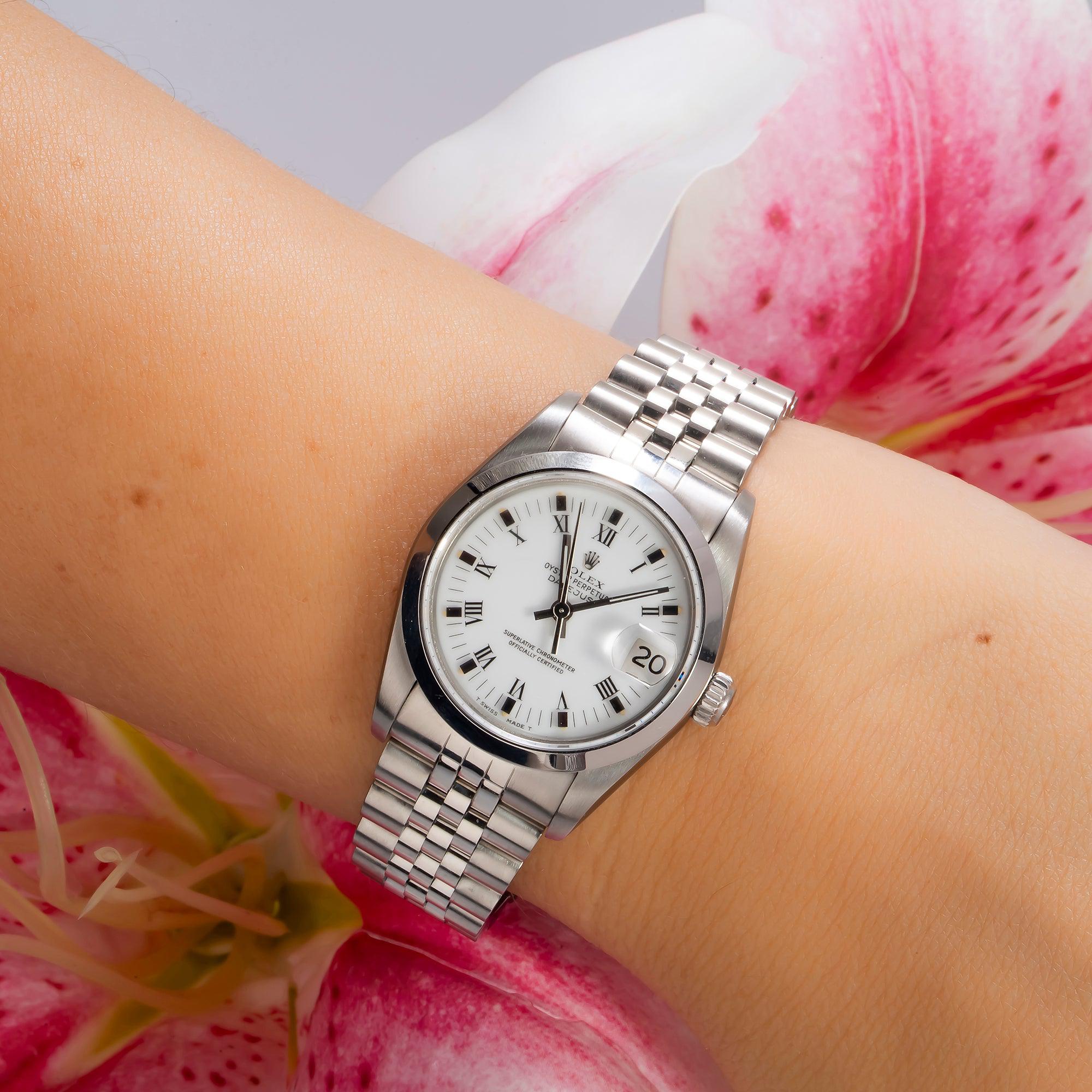 Rolex Datejust 68274 31MM White Roman Dial With White Gold Smooth Bezel