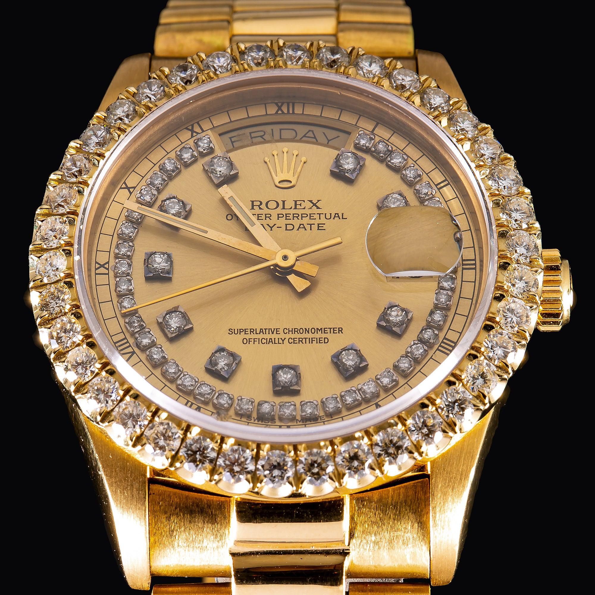 Rolex Day-Date 18038 36MM Champagne Diamond Dial With Yellow Gold President Bracelet