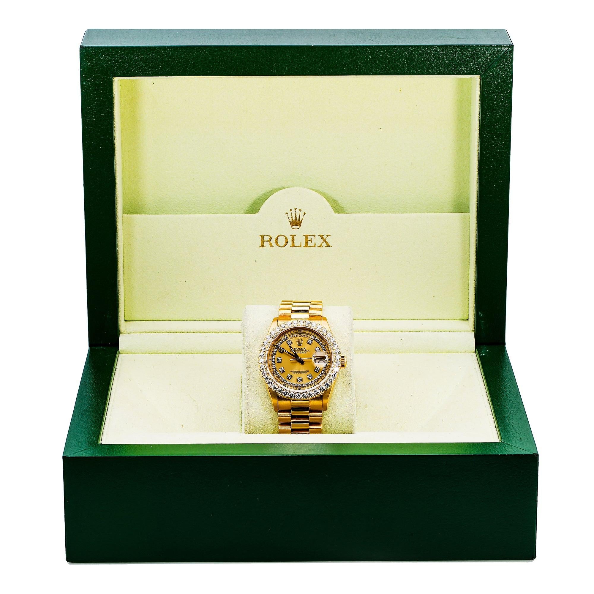 Rolex Day-Date 18038 36MM Champagne Diamond Dial With Yellow Gold President Bracelet