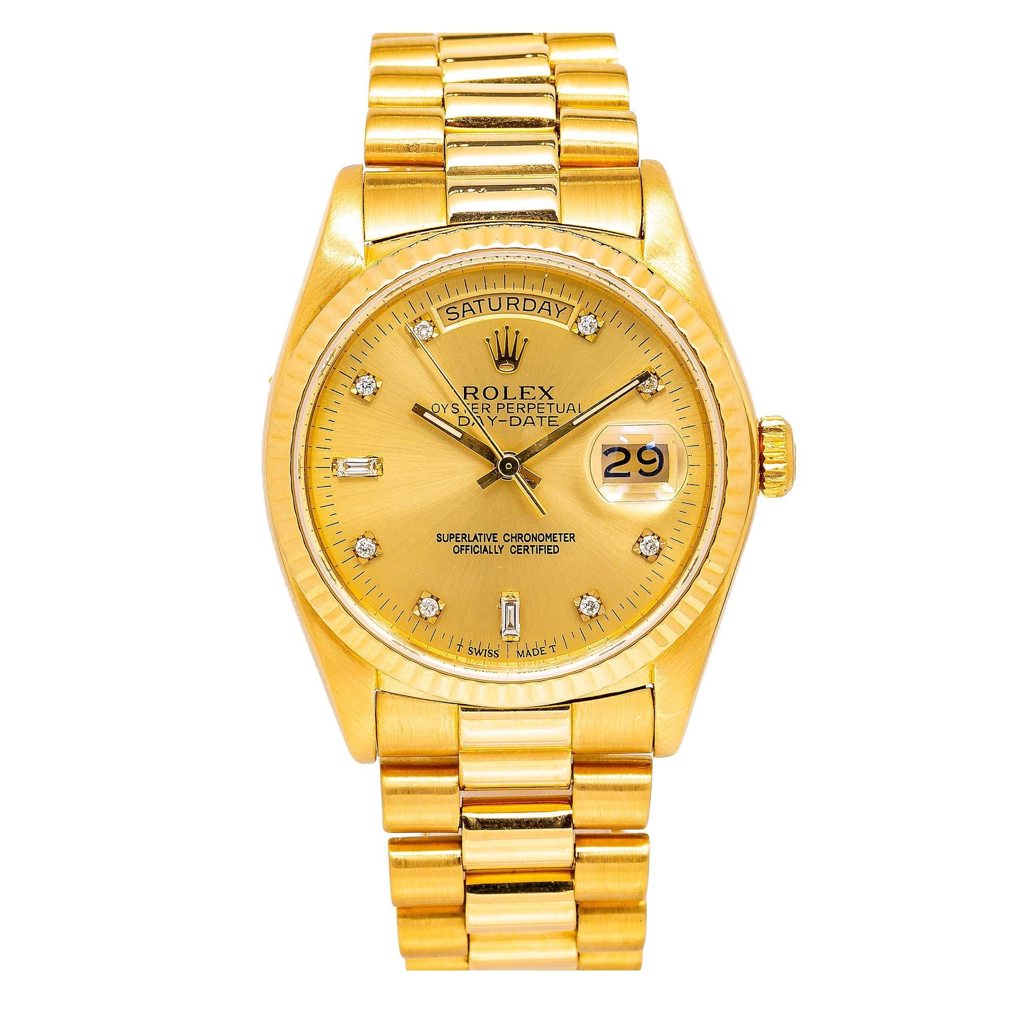 Rolex Day-Date 18038 36MM Champagne Diamond Dial With Yellow Gold President Bracelet