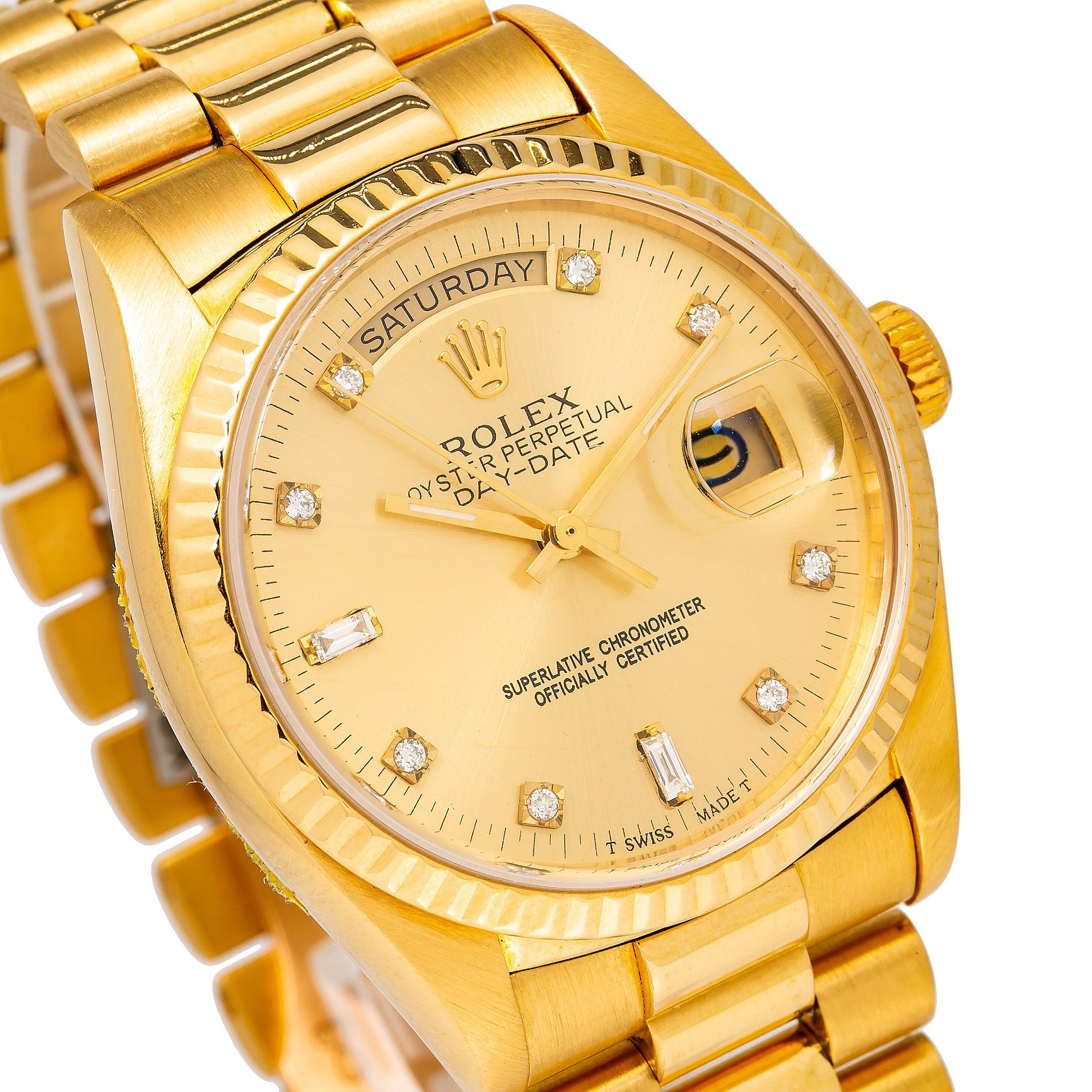 Rolex Day-Date 18038 36MM Champagne Diamond Dial With Yellow Gold President Bracelet