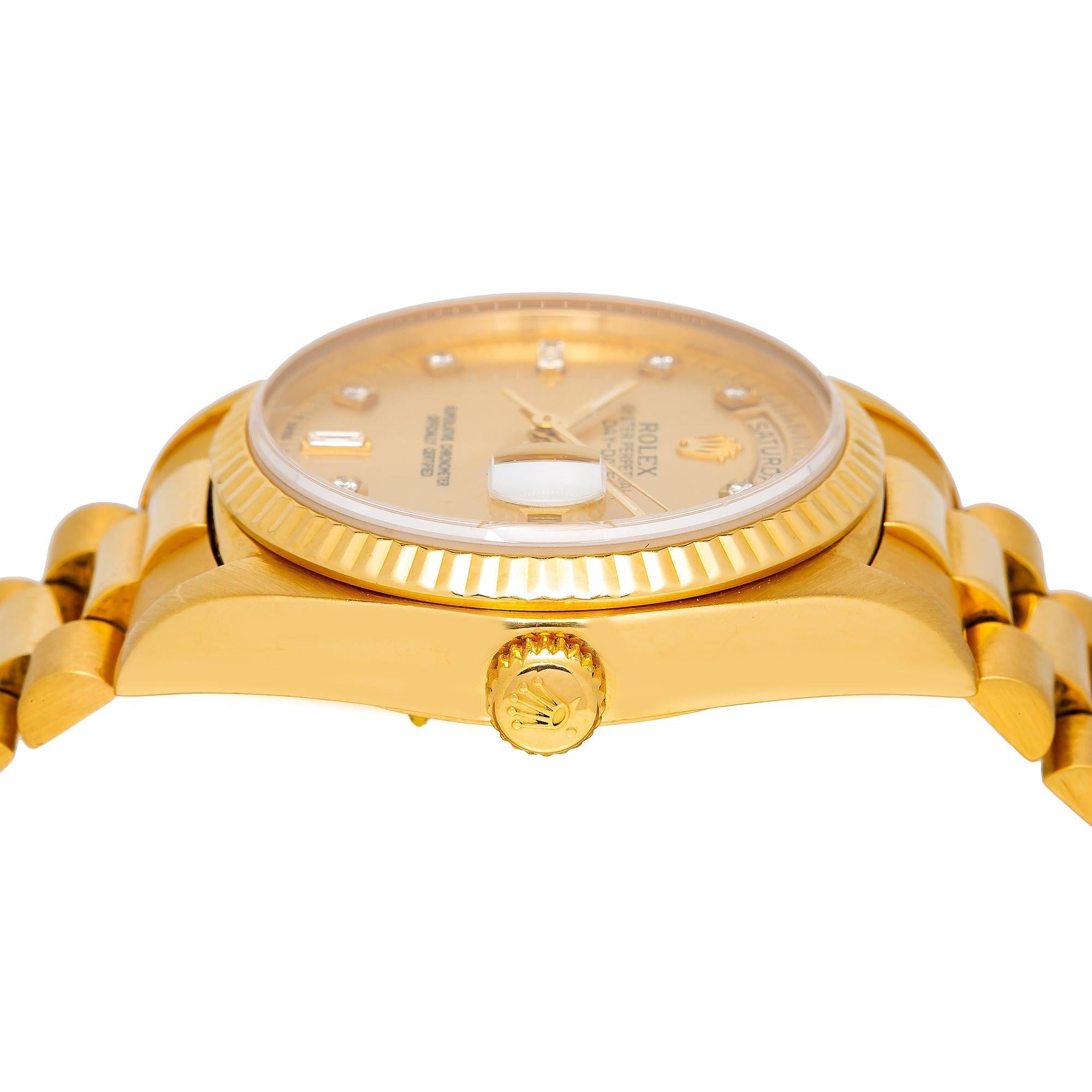 Rolex Day-Date 18038 36MM Champagne Diamond Dial With Yellow Gold President Bracelet