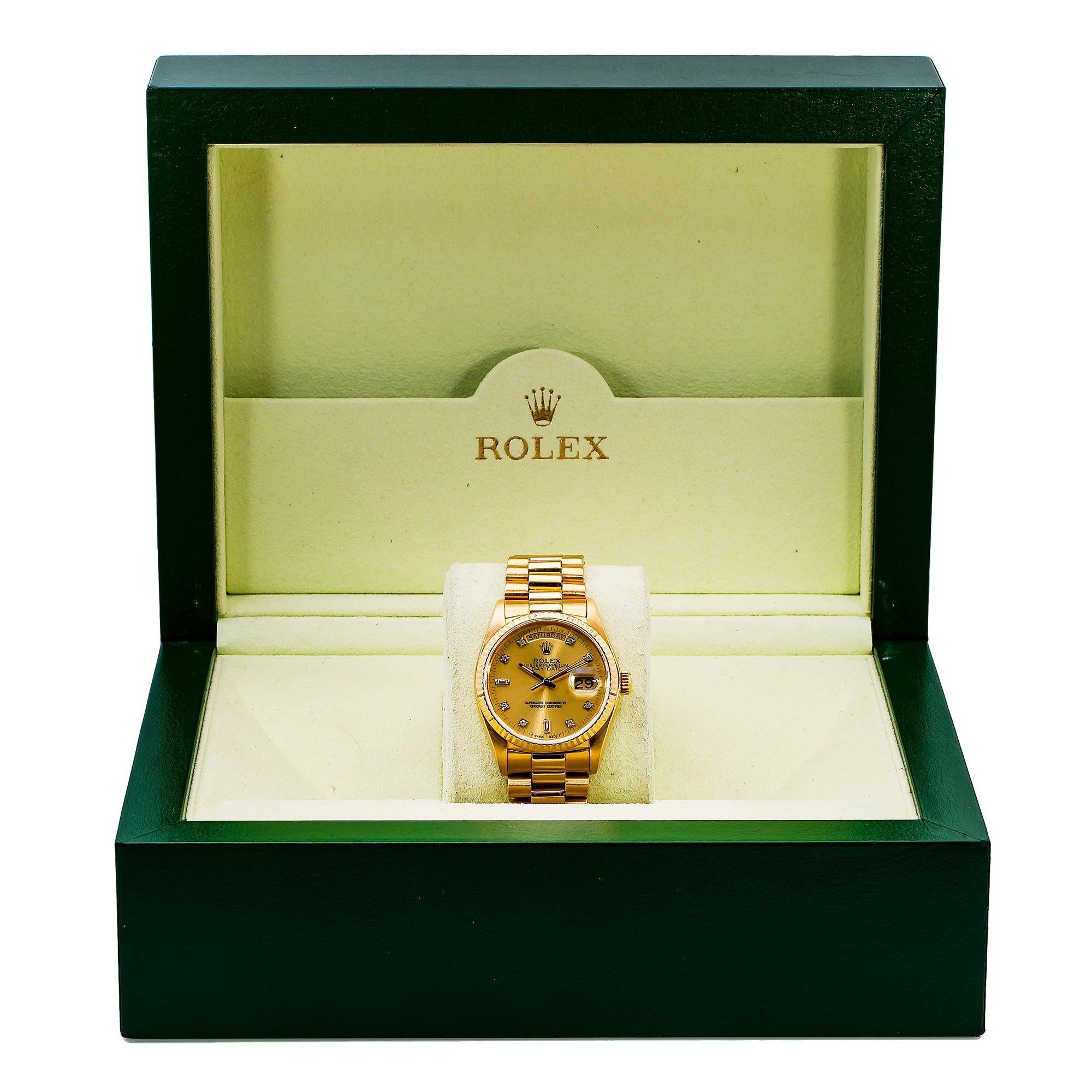 Rolex Day-Date 18038 36MM Champagne Diamond Dial With Yellow Gold President Bracelet