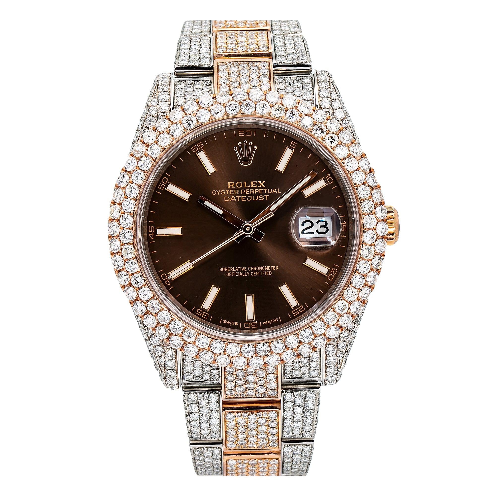 Rolex Datejust 41MM 126331 Chocolate Dial Diamond Bezel Two Tone Full Diamond Jubilee Bracelet 21.25ct