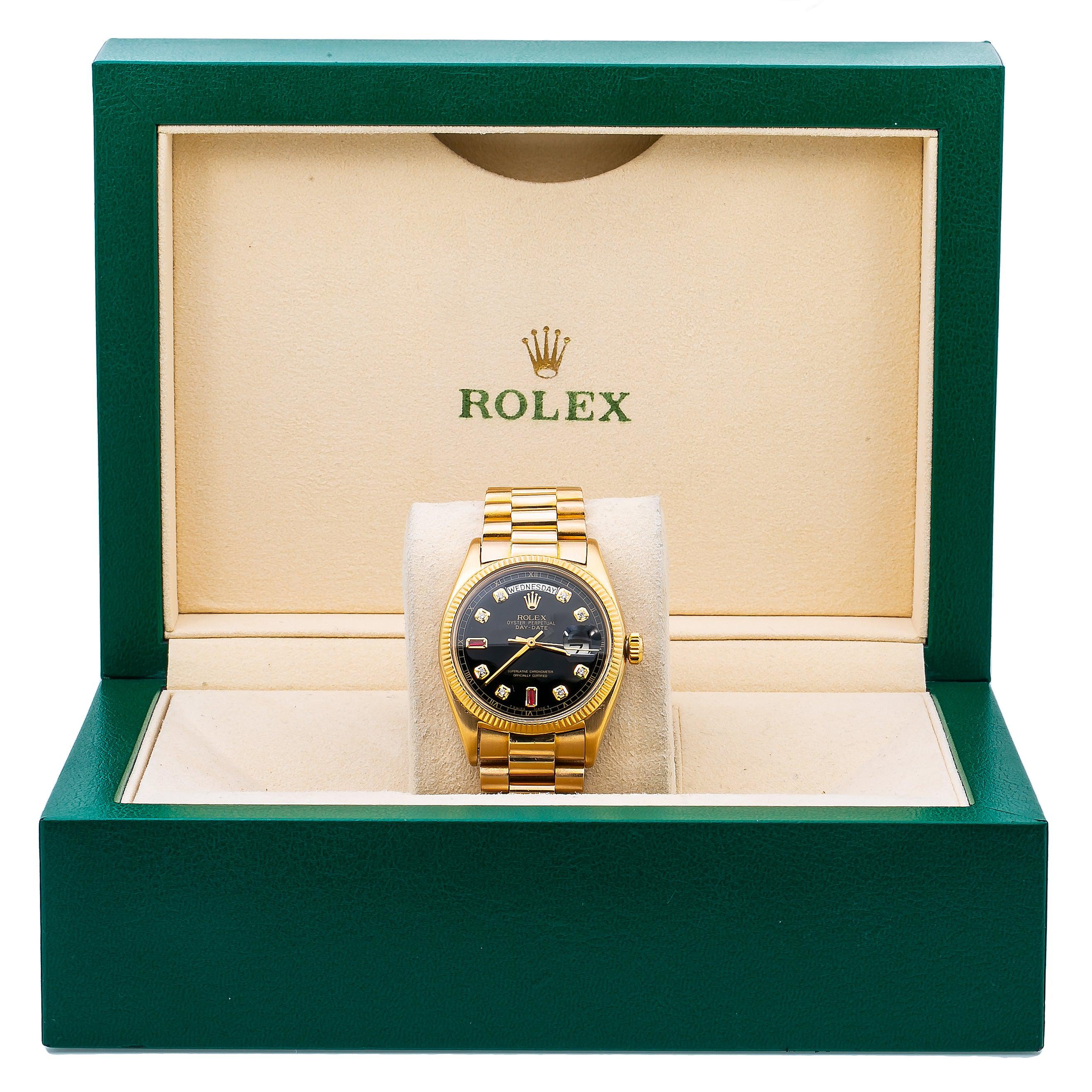Rolex Day-Date 18038 36MM Black Diamond Dial With Yellow Gold President Bracelet