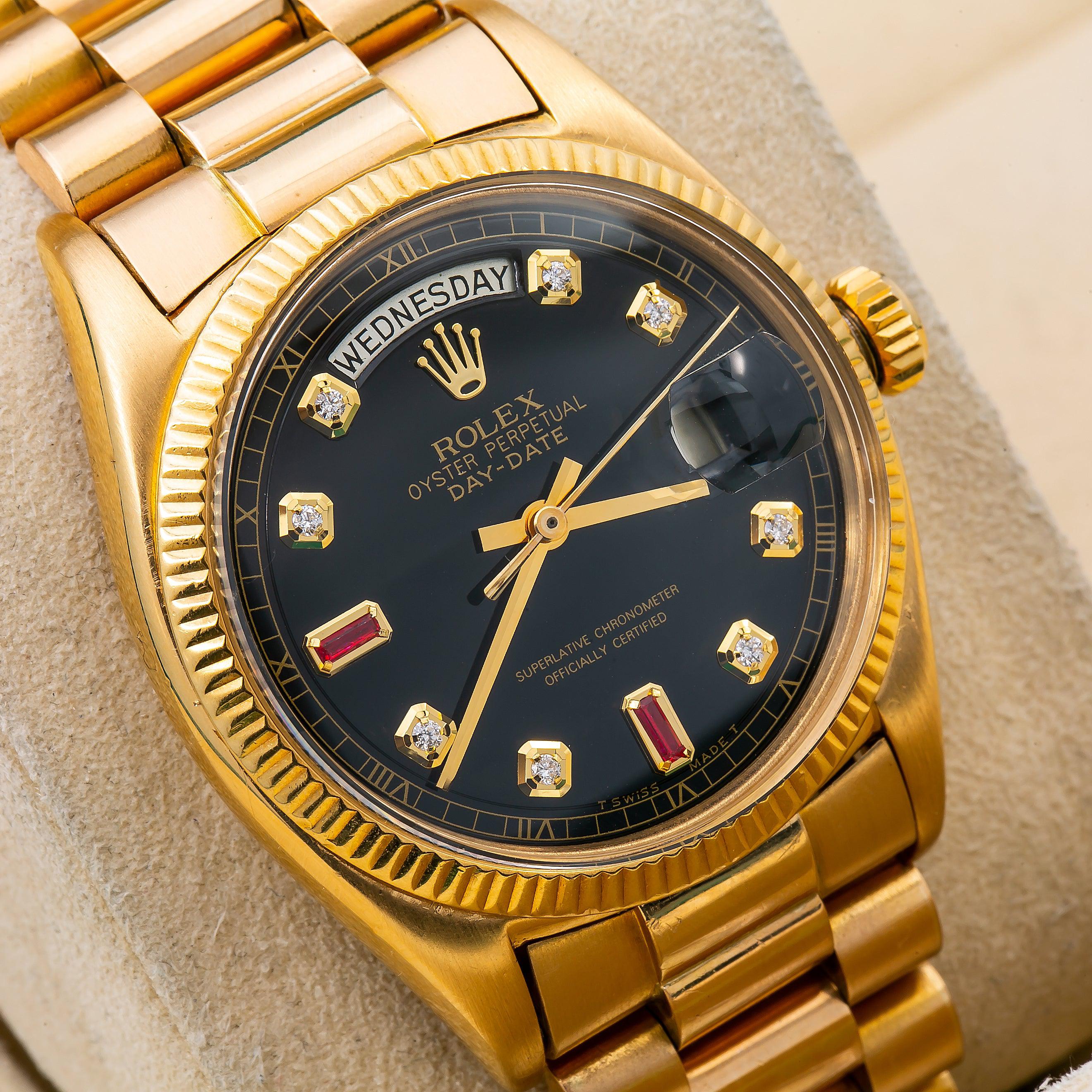 Rolex Day-Date 18038 36MM Black Diamond Dial With Yellow Gold President Bracelet