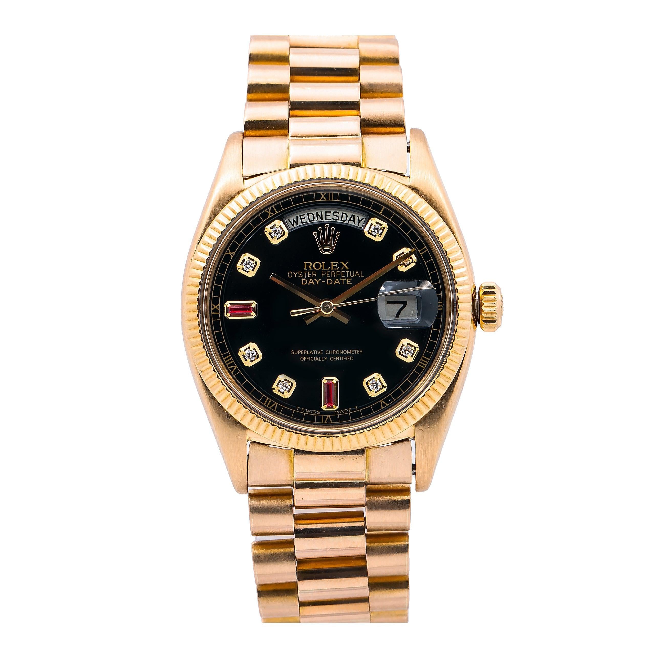 Rolex Day-Date 18038 36MM Black Diamond Dial With Yellow Gold President Bracelet