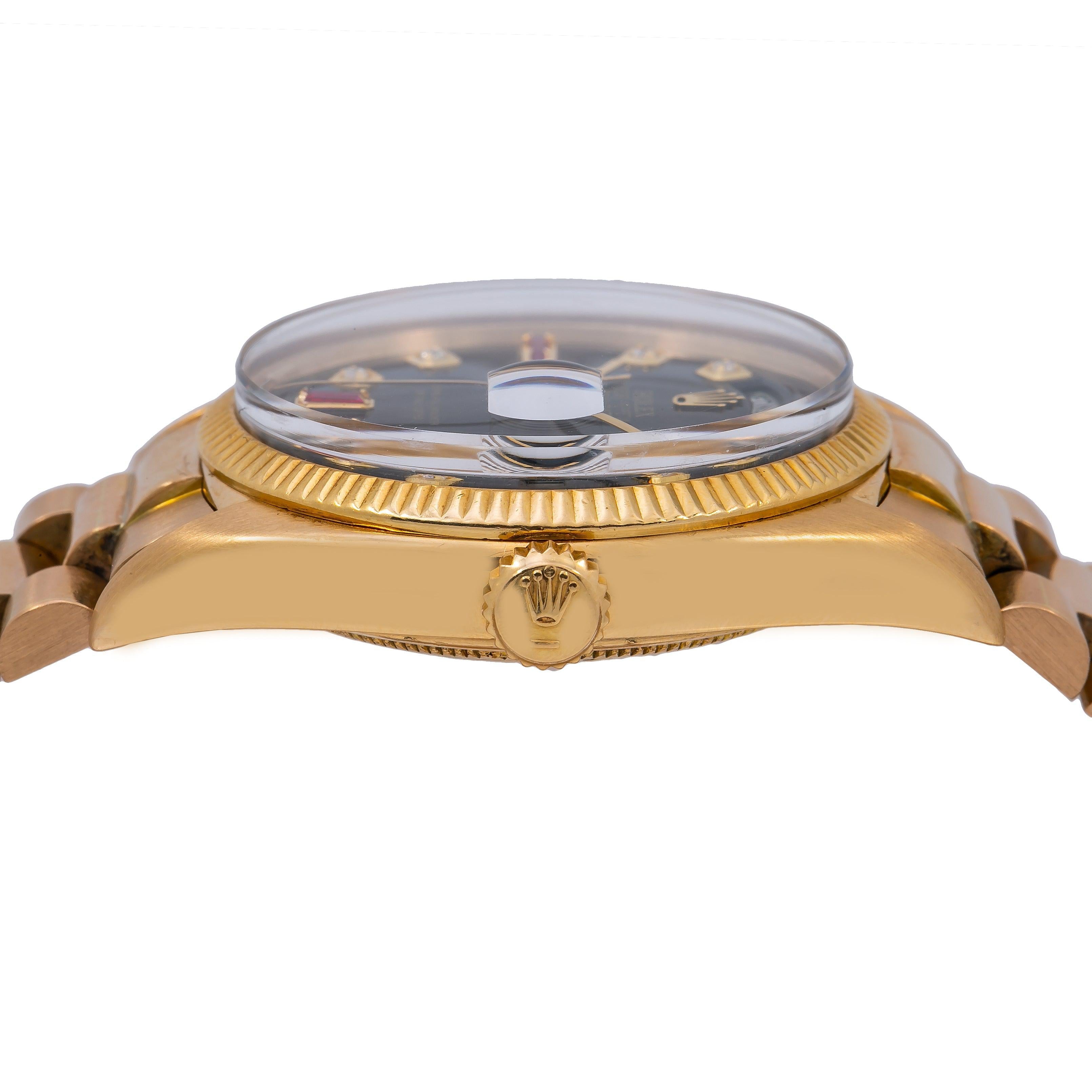 Rolex Day-Date 18038 36MM Black Diamond Dial With Yellow Gold President Bracelet