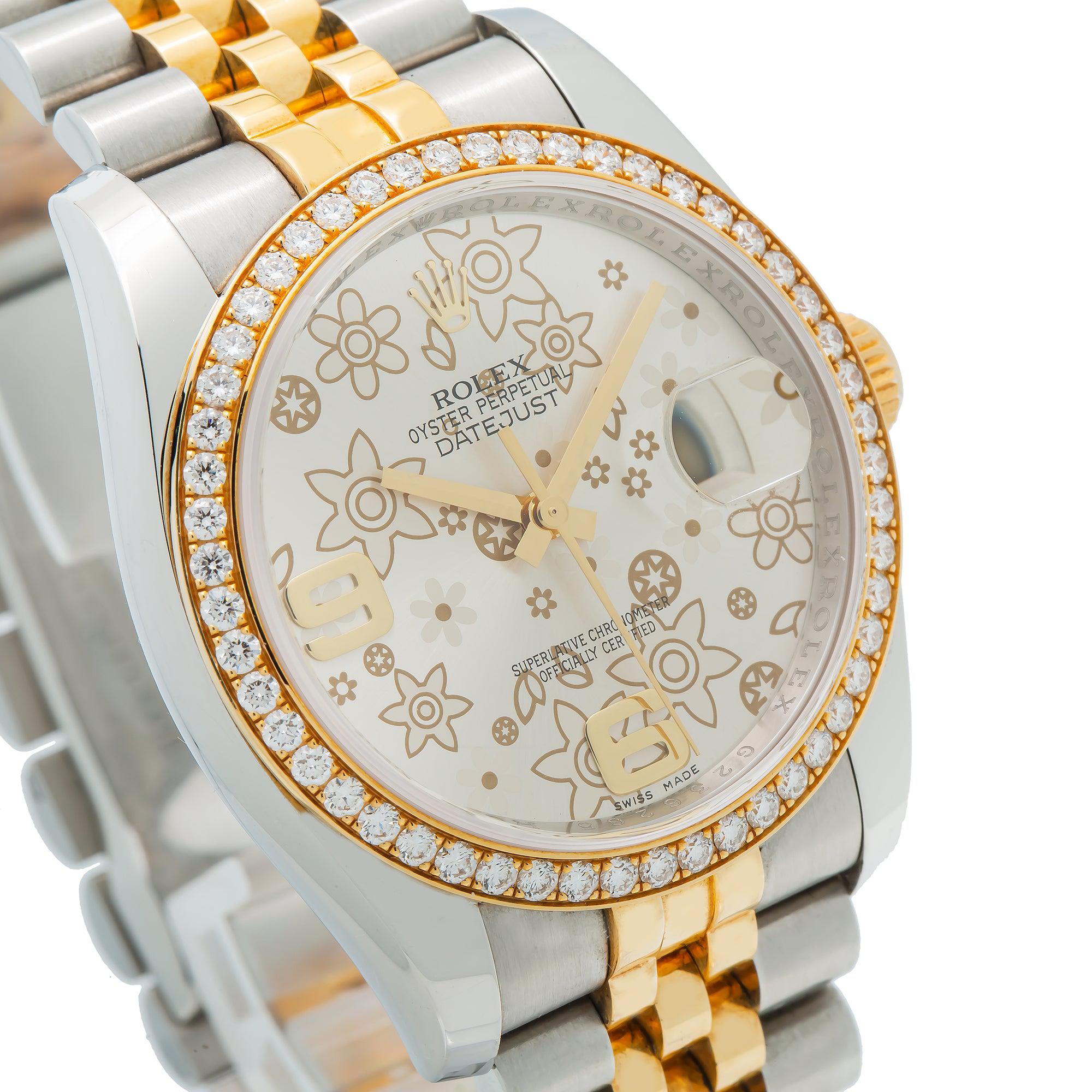 Rolex Datejust 116243 36MM Flower Diamond Dial With Yellow Gold Diamond Bezel