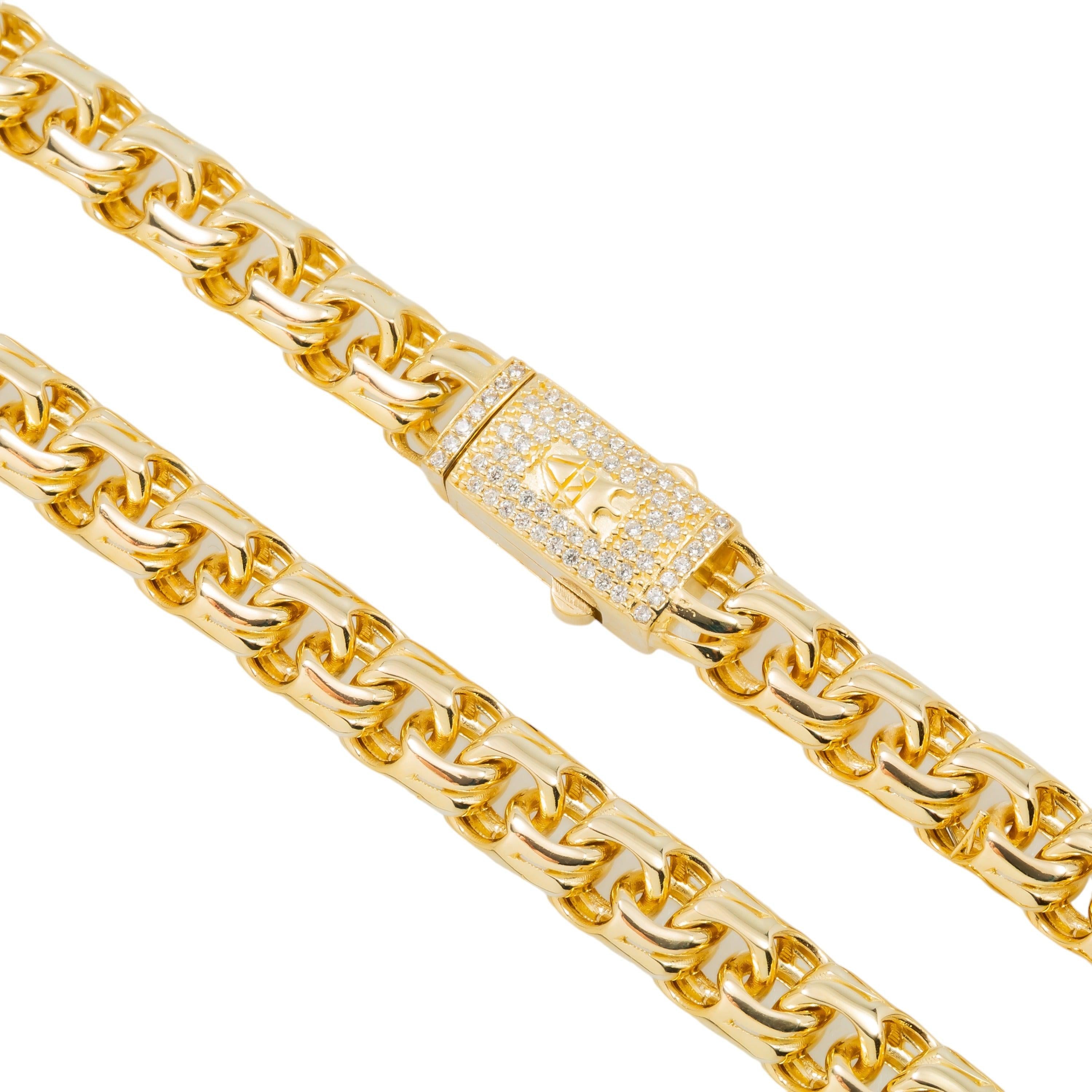 10K GOLD 7.94MM HOLLOW BYZANTINE CHAIN WITH CZ CLASP