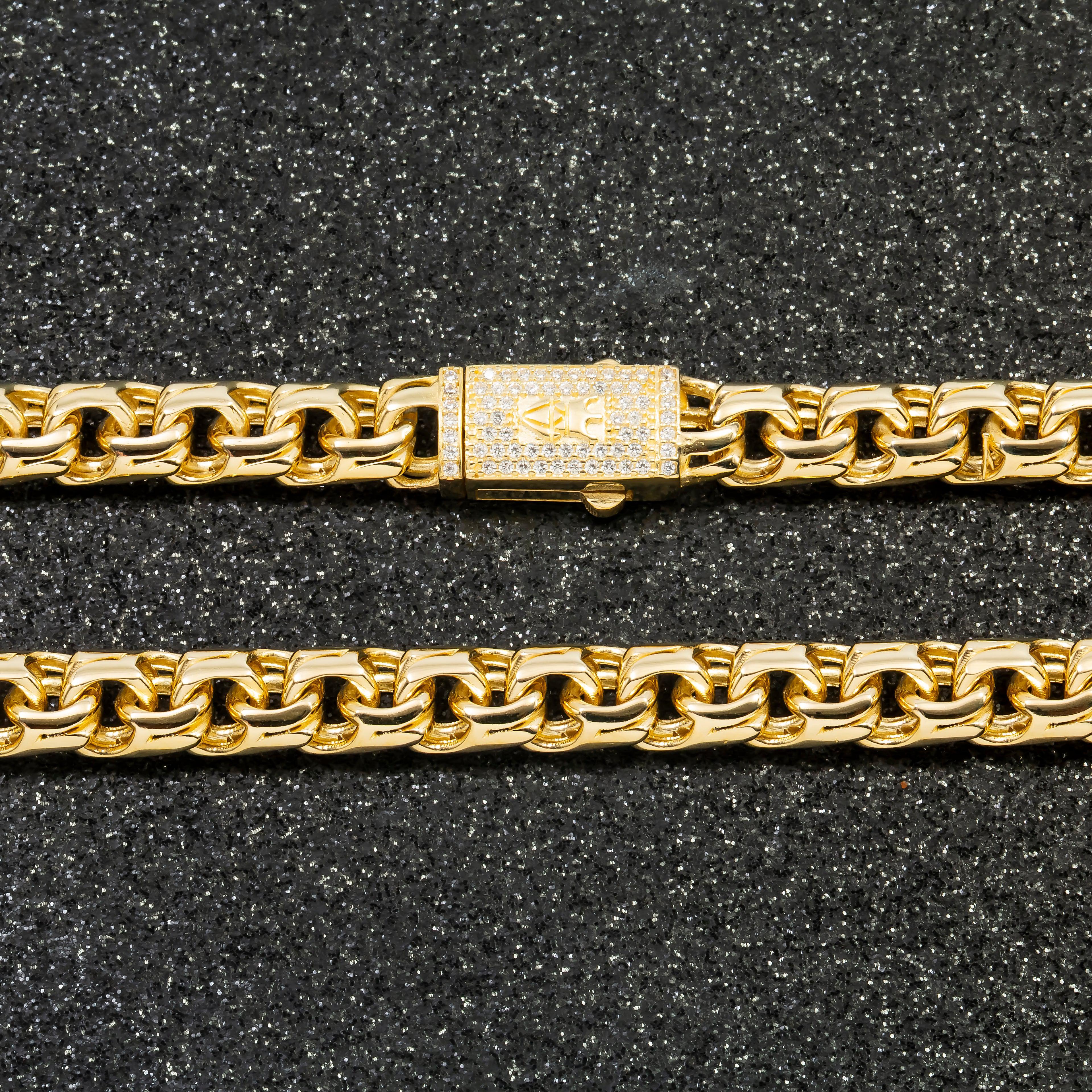 10K GOLD 7.94MM HOLLOW BYZANTINE CHAIN WITH CZ CLASP