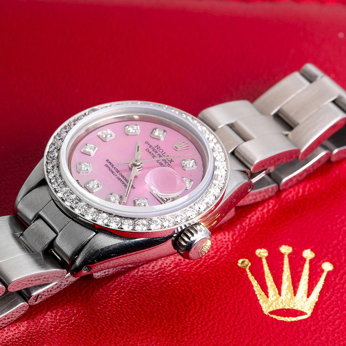 Rolex Datejust Diamond Watch, 6917 26mm, Pink Mother Of Pearl Dial With 1.3CT Diamonds