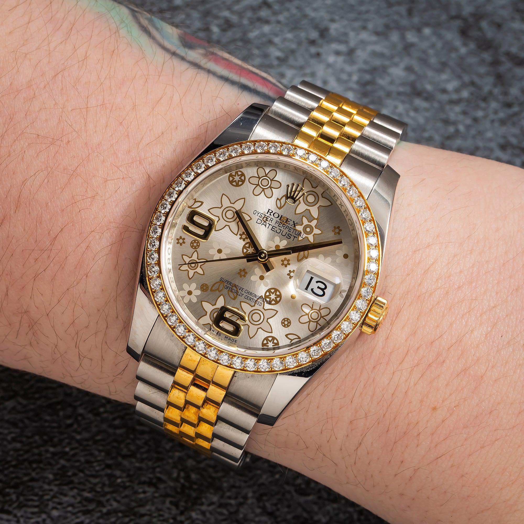 Rolex Datejust 116243 36MM Flower Diamond Dial With Yellow Gold Diamond Bezel