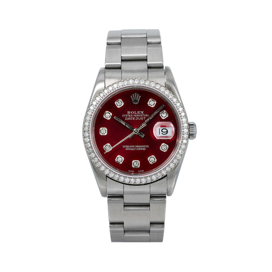 Rolex Datejust Diamond Watch, 16200 36mm, Red Diamond Dial With Stainless Steel Oyster Bracelet