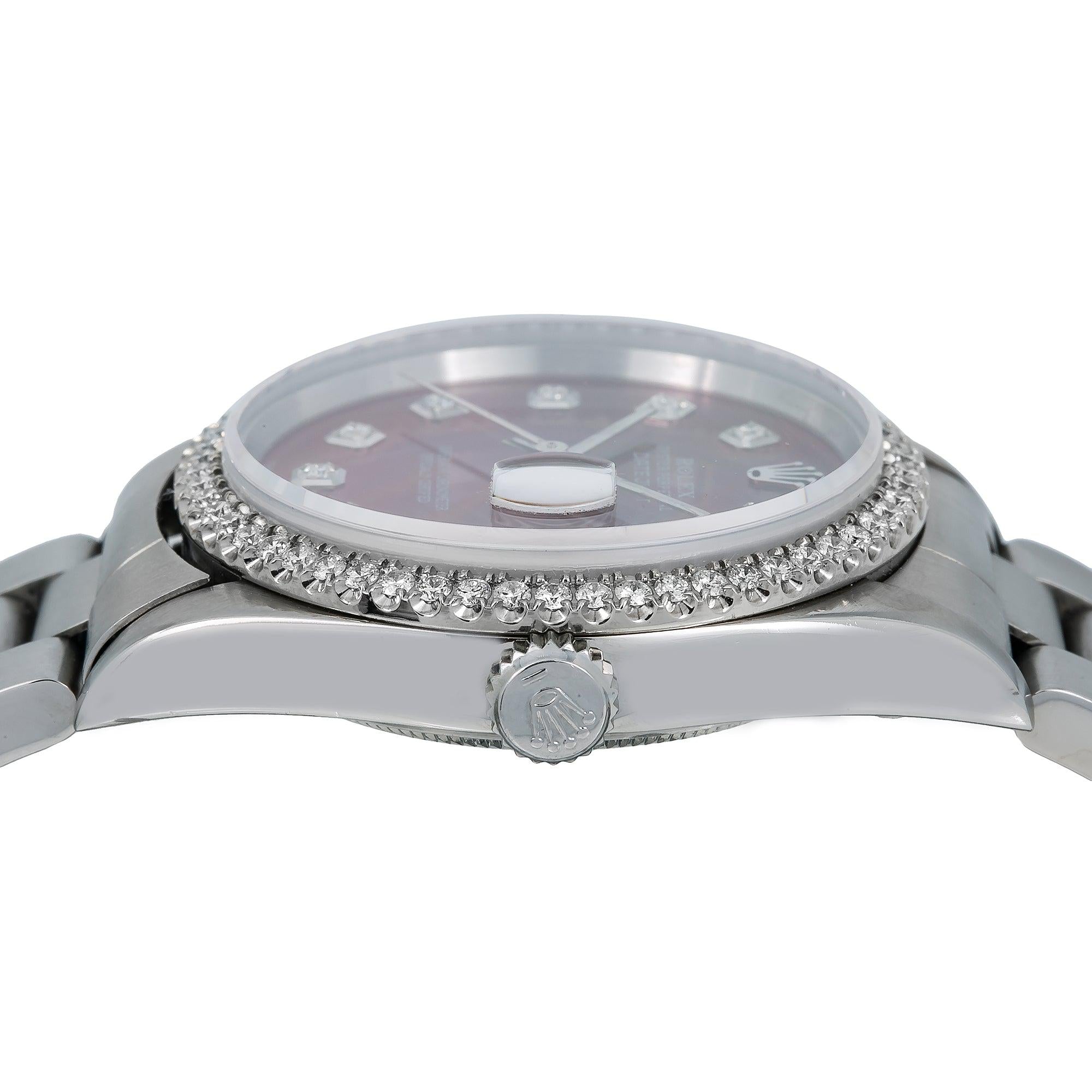Rolex Datejust Diamond Watch, 16200 36mm, Red Diamond Dial With Stainless Steel Oyster Bracelet