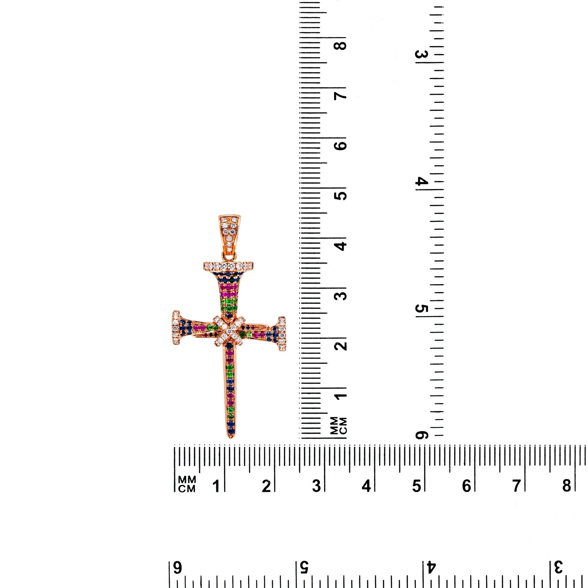 14K ROSE GOLD UNISEX CROSS WITH 0.42 CT  DIAMONDS AND 0.70 CT SAPPHIRES