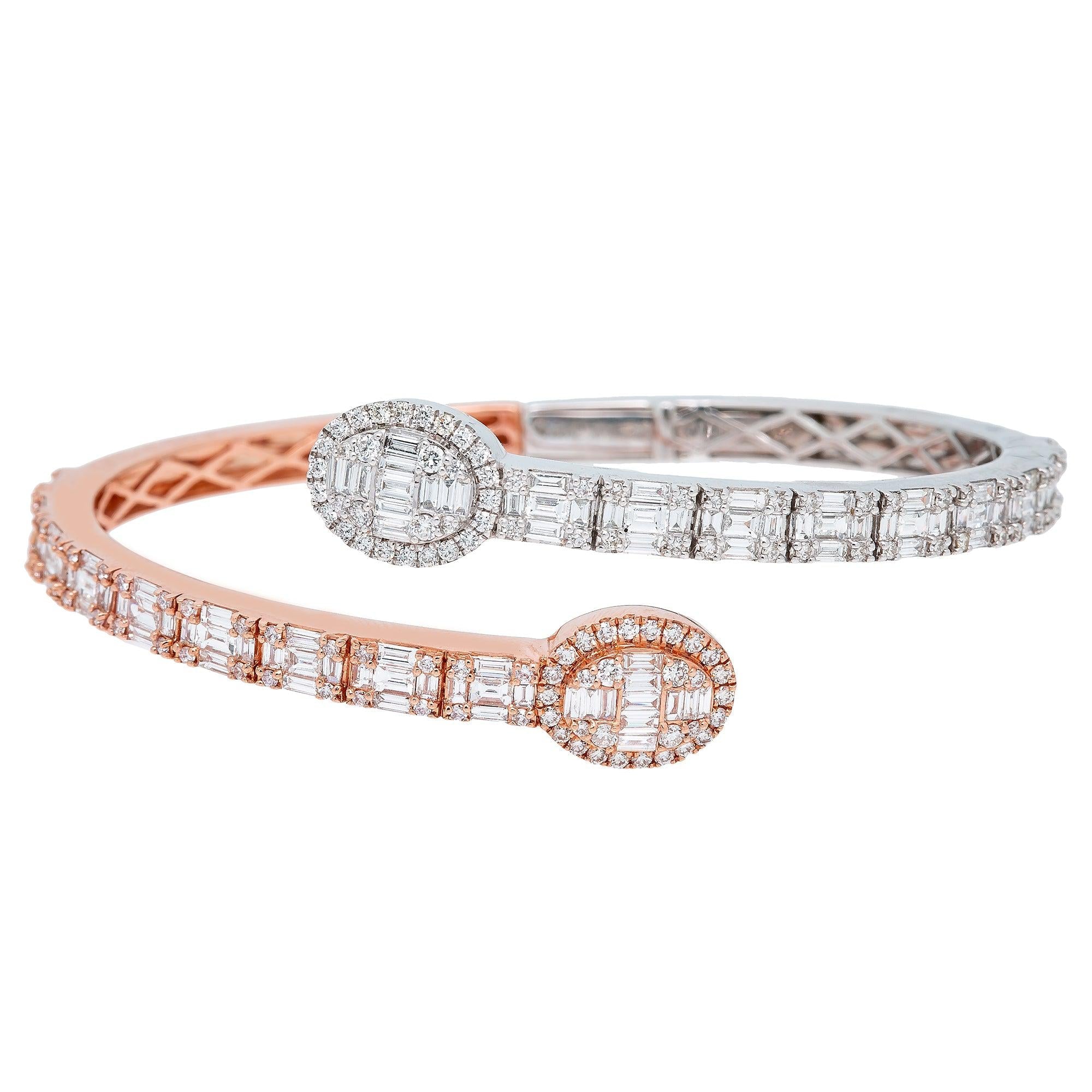 14K Rose & White Gold Baguette Diamonds Bracelet