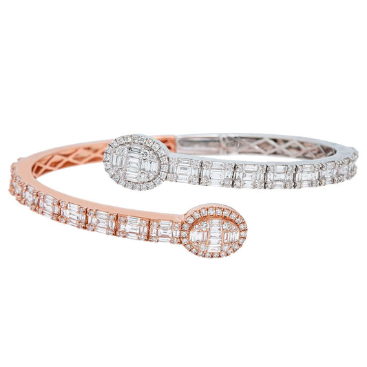 14K Rose & White Gold Baguette Diamonds Bracelet