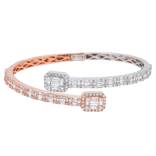 14K Rose And White Gold Baguette Diamonds Bracelet