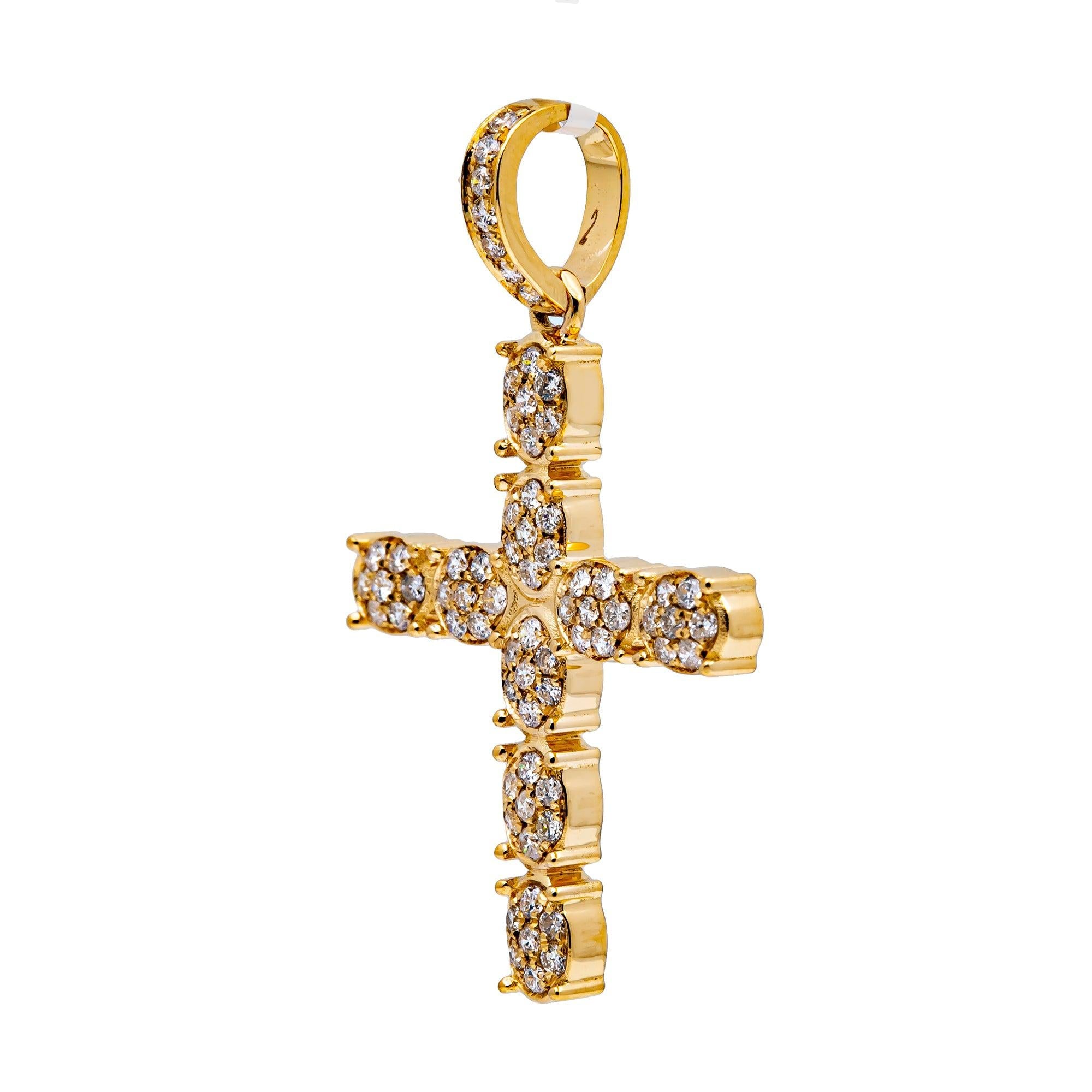 14K YELLOW GOLD UNISEX CROSS WITH 0.77 CT  DIAMONDS