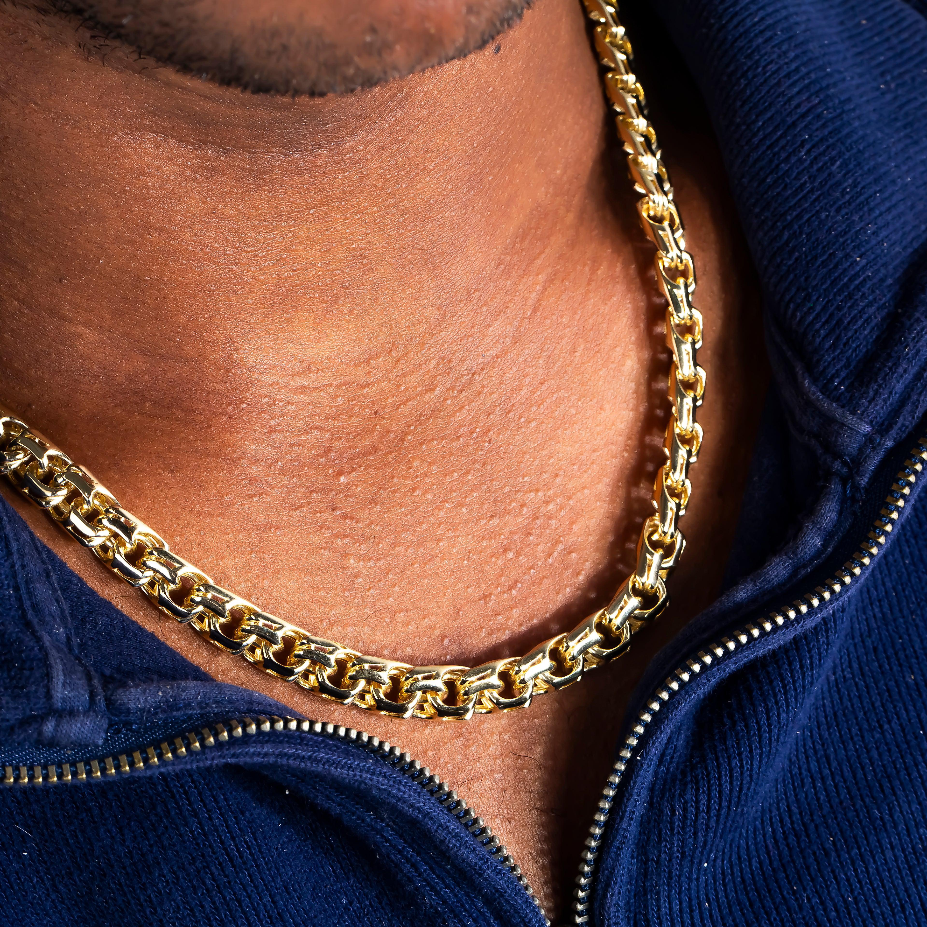 10K GOLD 9.75MM SOLID BYZANTINE CHAIN WITH DIAMOND CLASP