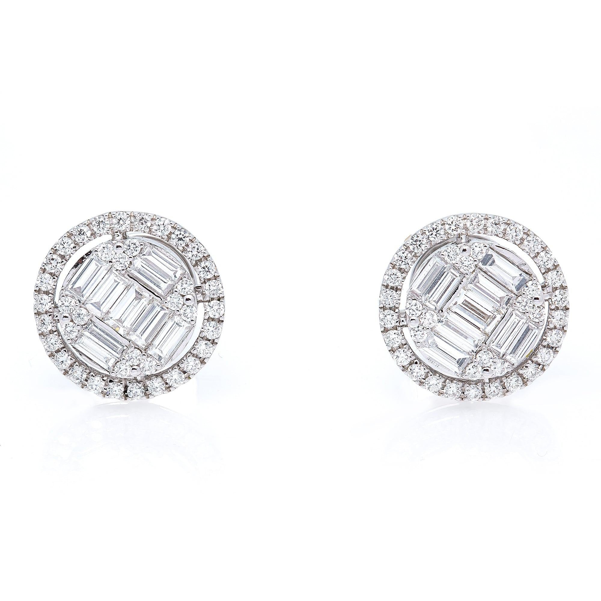 14K White Gold Baguette Diamond Earrings 2.40CT