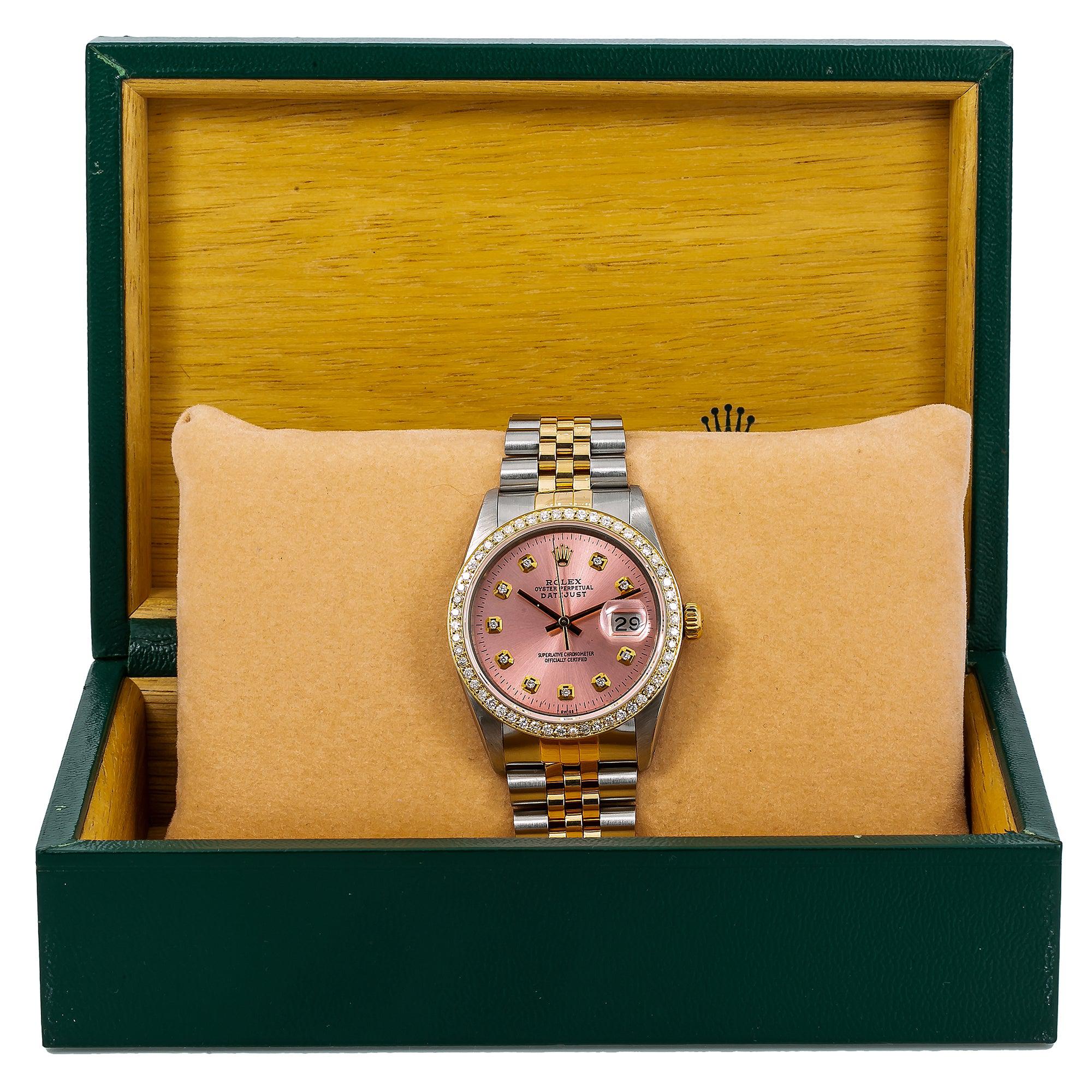 Rolex Datejust Diamond Watch, 16013 36mm, Pink Diamond Dial With 1.20 CT Diamonds