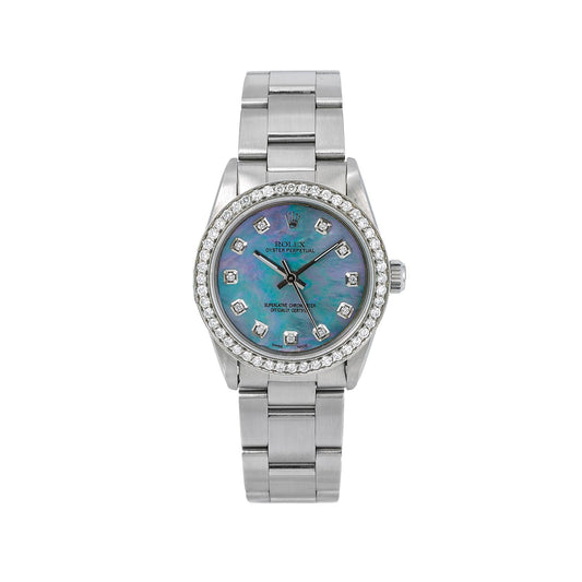 Rolex Oyster Perpetual 67513 31MM Blue Mother of Pearl Diamond Dial With 1.05 CT Diamonds