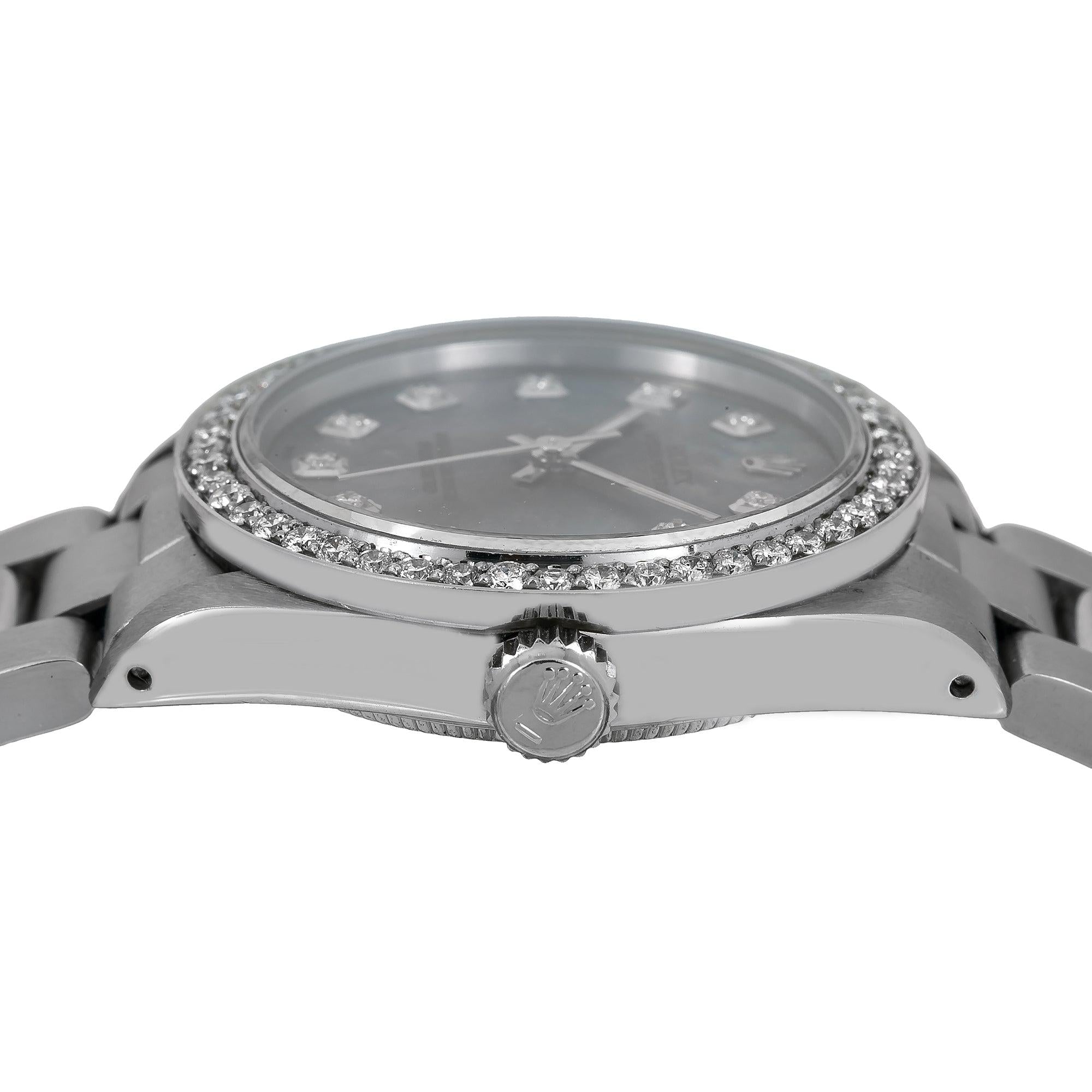 Rolex Oyster Perpetual 67513 31MM Blue Mother of Pearl Diamond Dial With 1.05 CT Diamonds