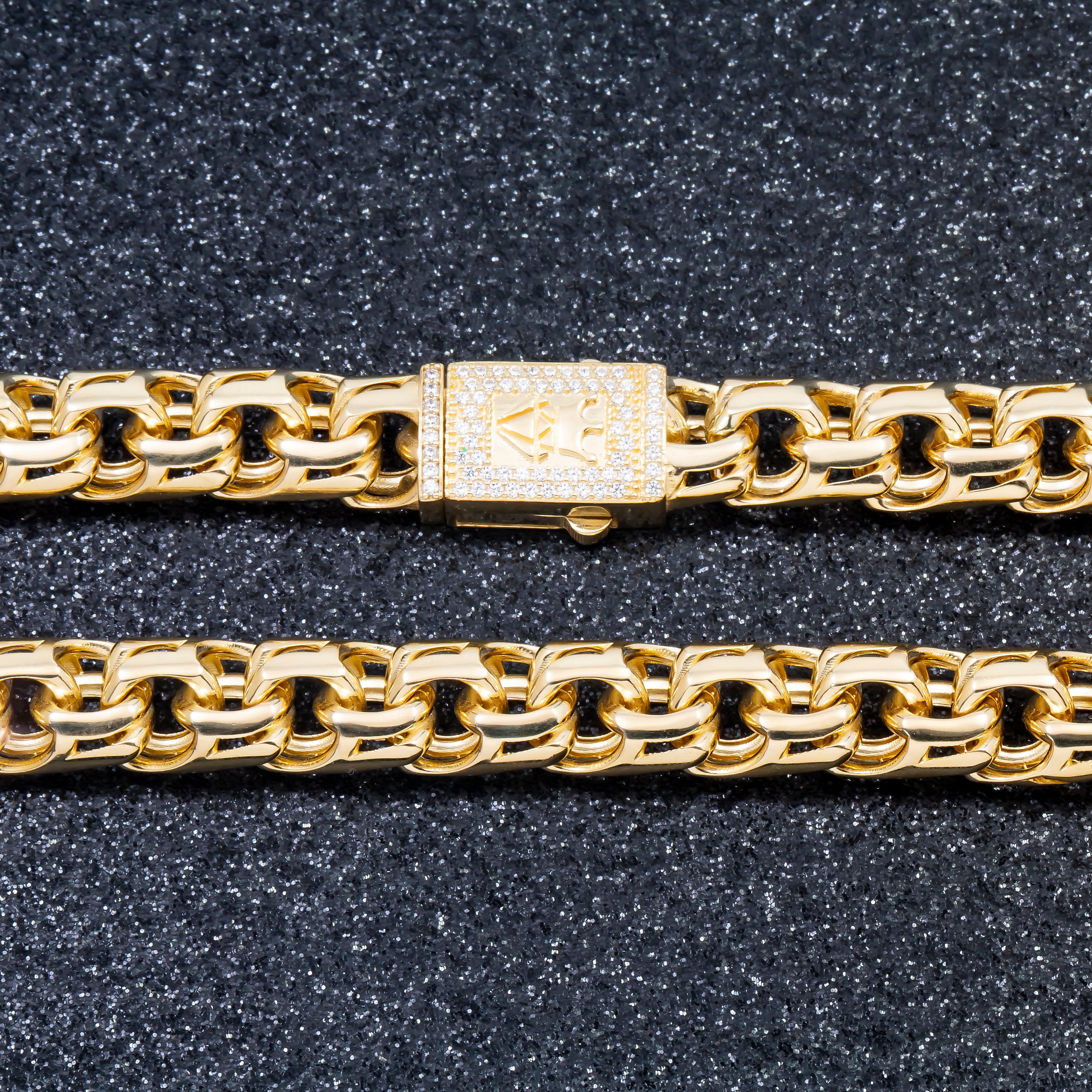 10K GOLD 9.75MM SOLID BYZANTINE CHAIN WITH DIAMOND CLASP
