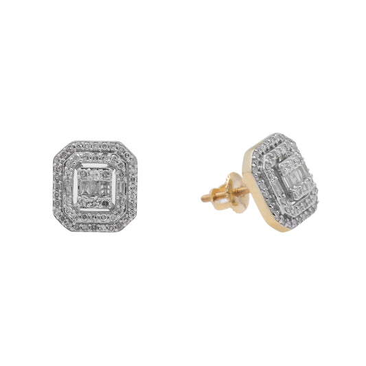 14K GOLD BAGUETTE AND ROUND DIAMOND EARRINGS 0.50 CTW