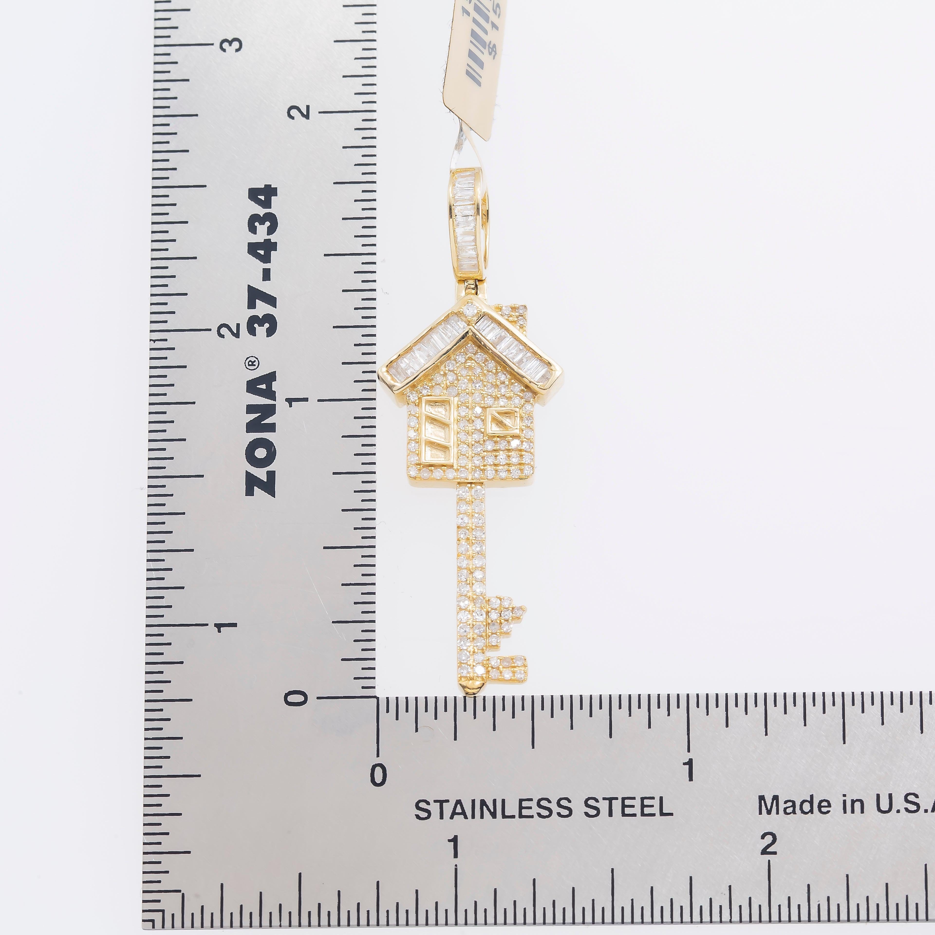 14K GOLD BAGUETTE DIAMOND HOUSE KEY PENDANT 0.69 CT