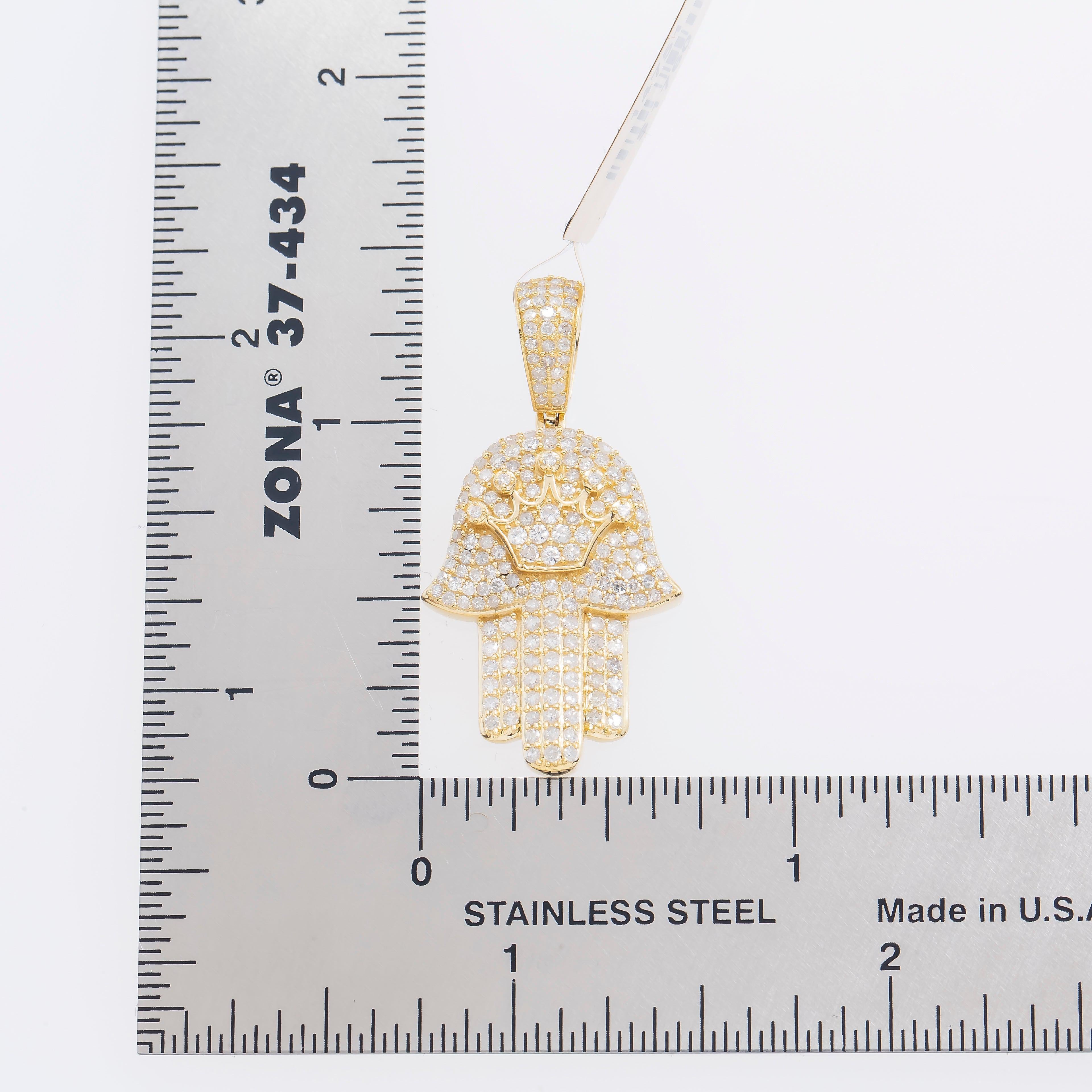 14K GOLD DIAMOND HAMSA WITH CROWN PENDANT 1.11 CT