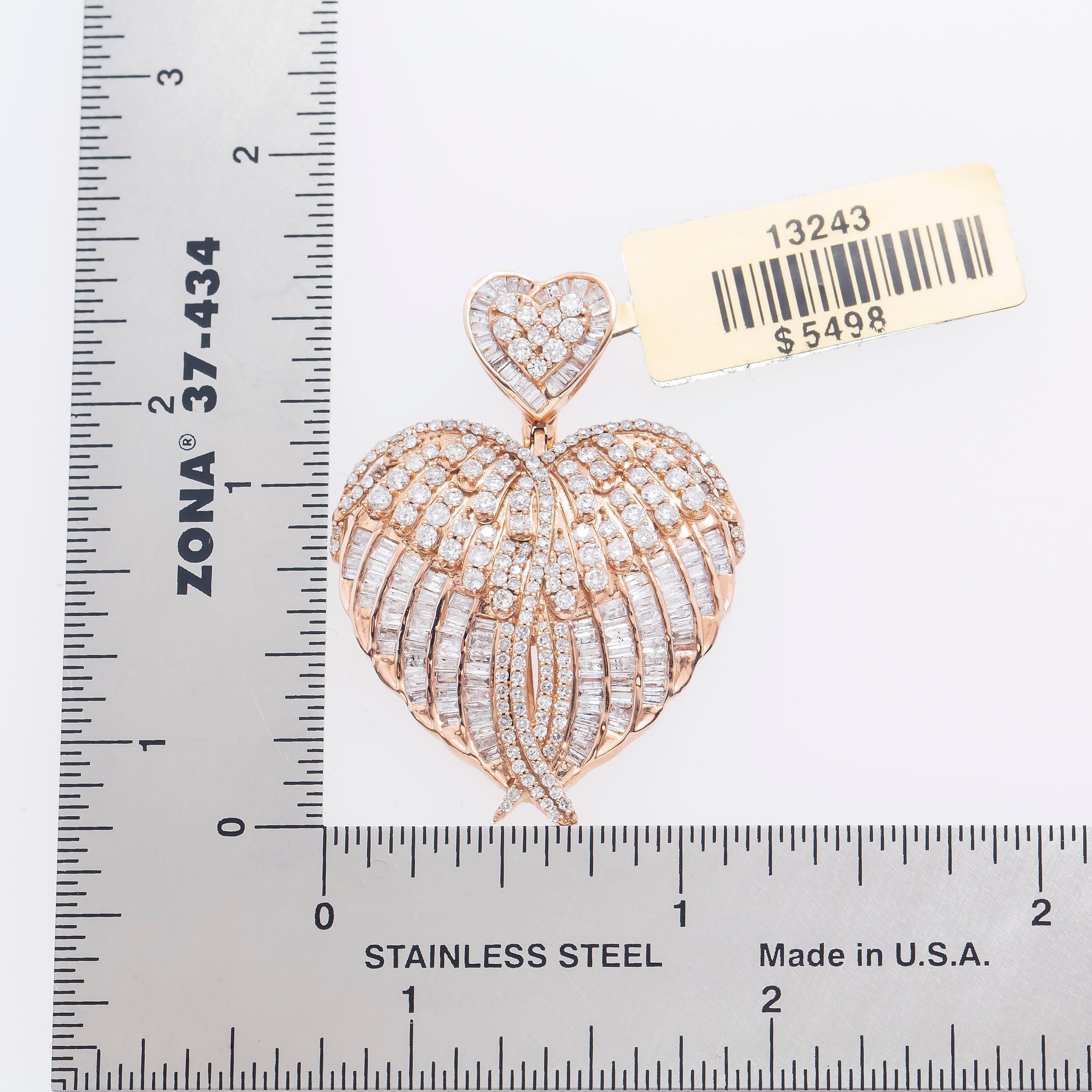 14K GOLD BAGUETTE DIAMOND DOUBLE HEART PENDANT 2.84 CT