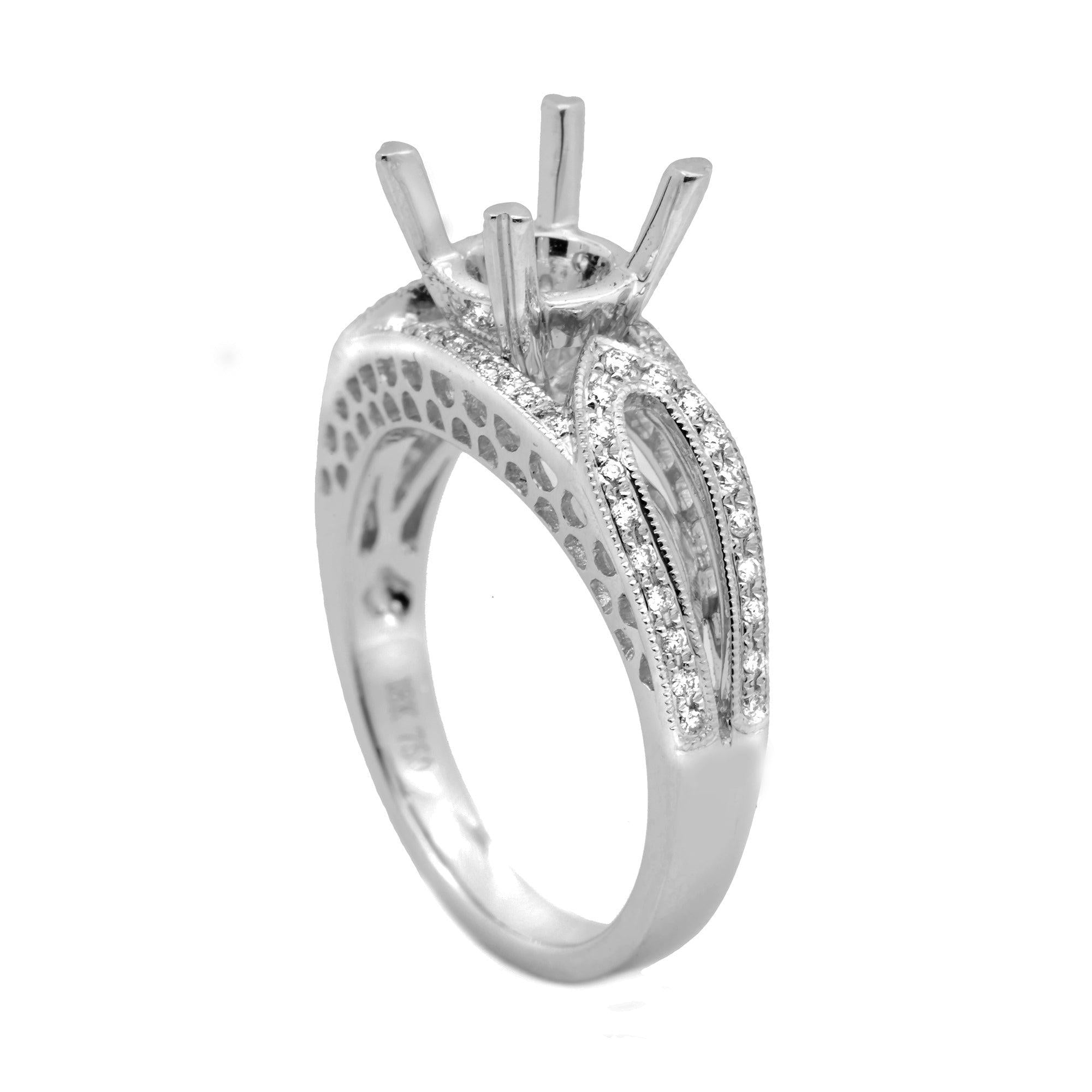 18K White Semi Mount Gold Round Diamond Ring