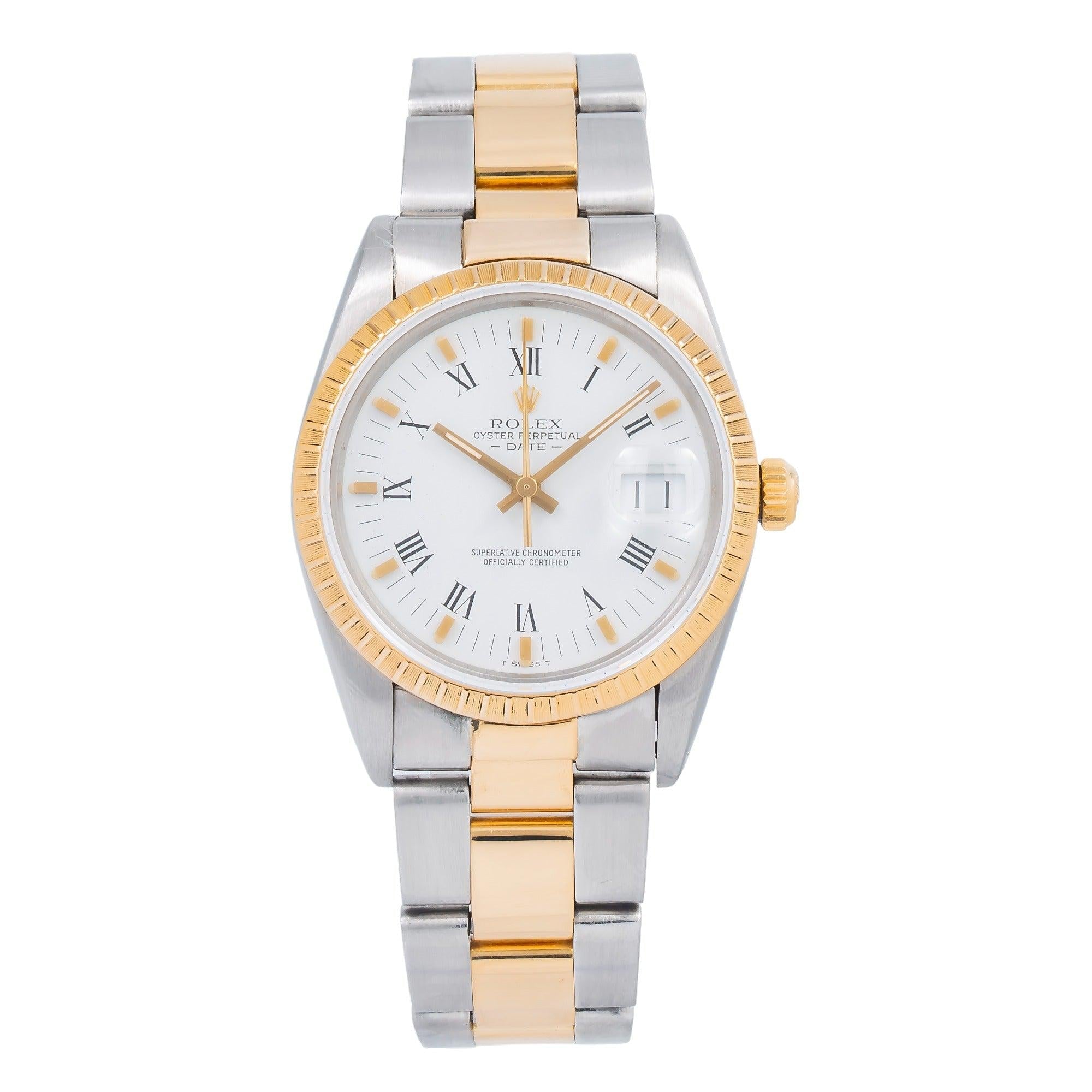Rolex Date 15223 34MM White Roman Dial With Two Tone Oyster Bracelet