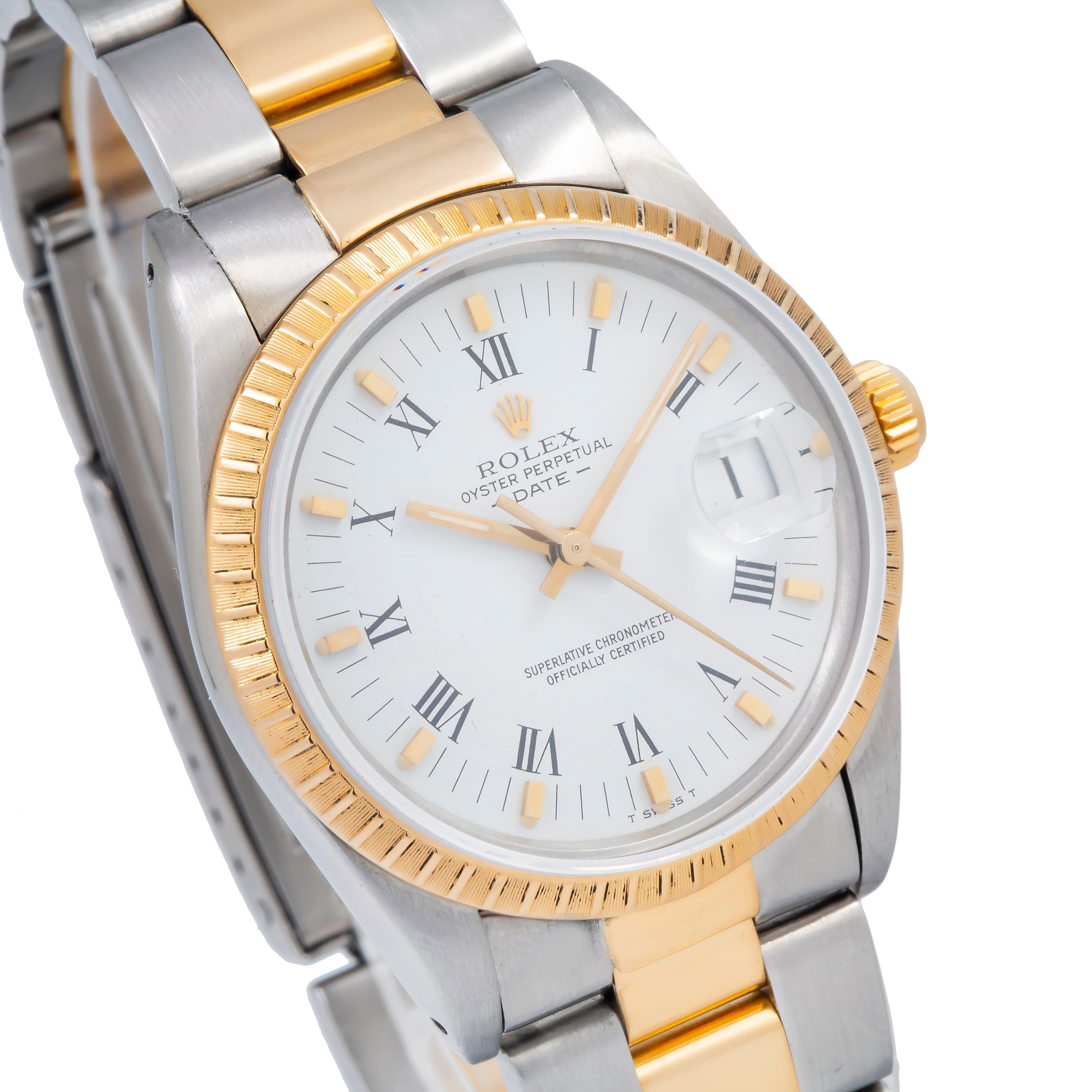 Rolex Date 15223 34MM White Roman Dial With Two Tone Oyster Bracelet