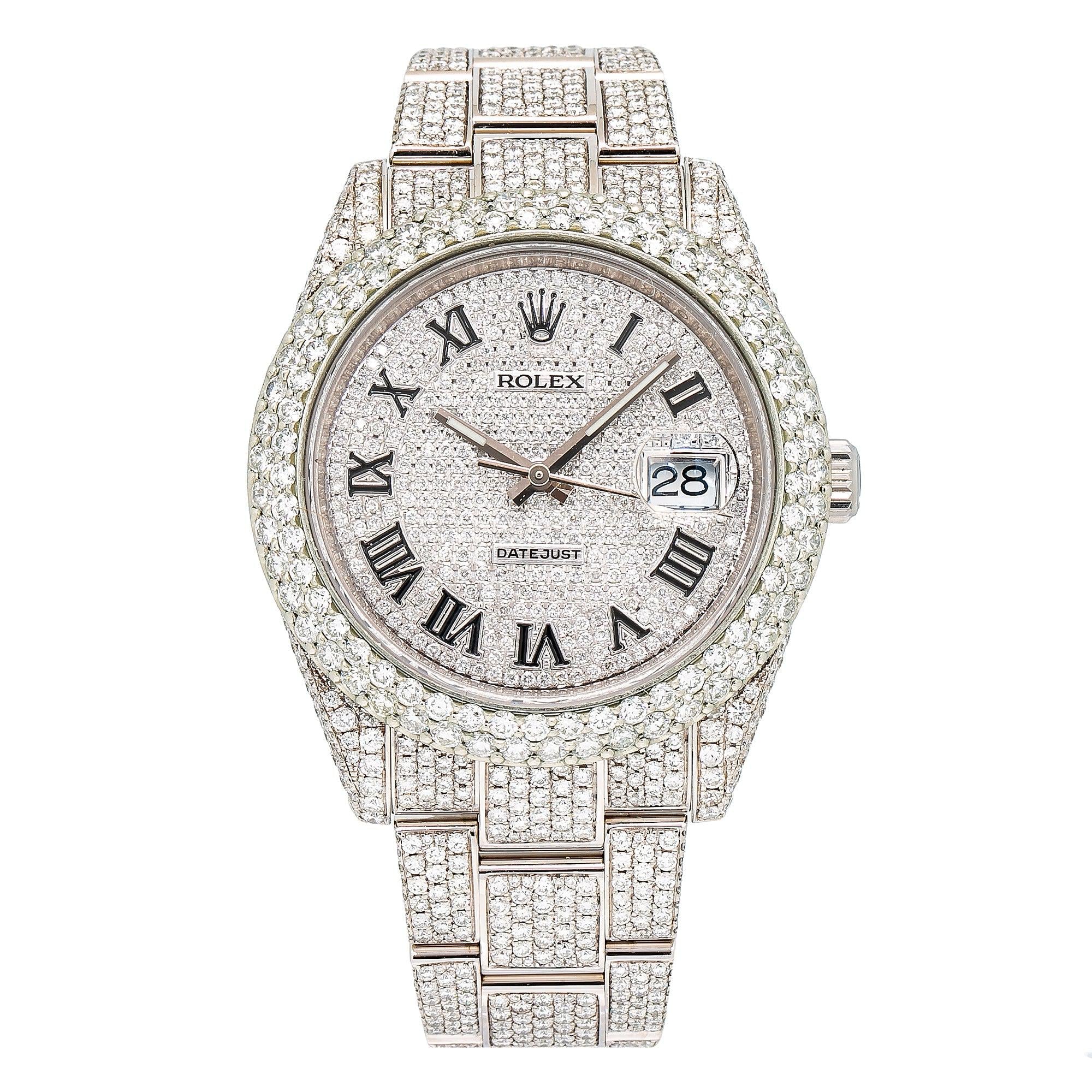 Rolex Datejust 41MM 126300 Diamond Paved Roman Dial Diamond Bezel Full Diamond Oyster Bracelet 21.25ct