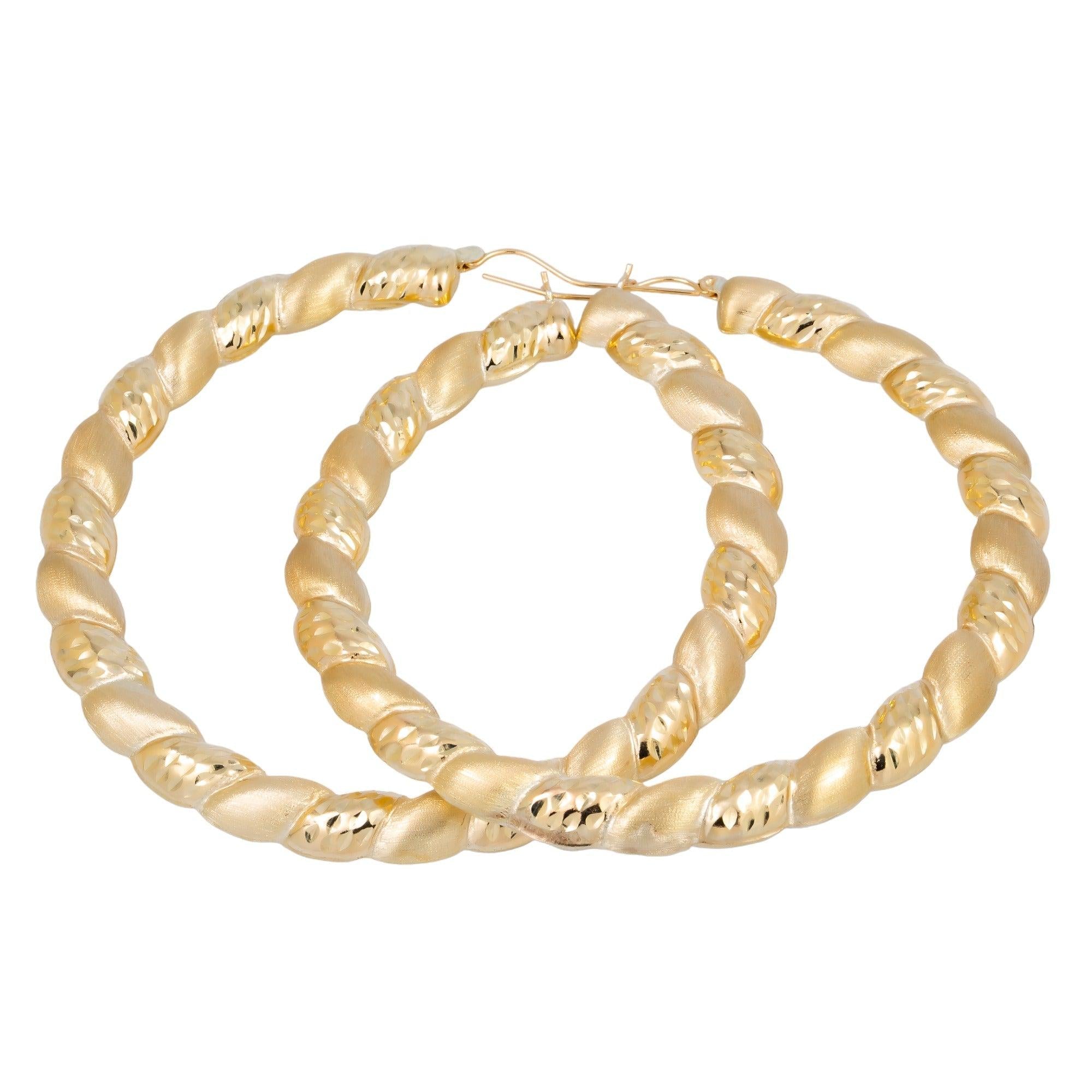 10K GOLD LADIES TEXTURED ROUND HOOP EARRINGS