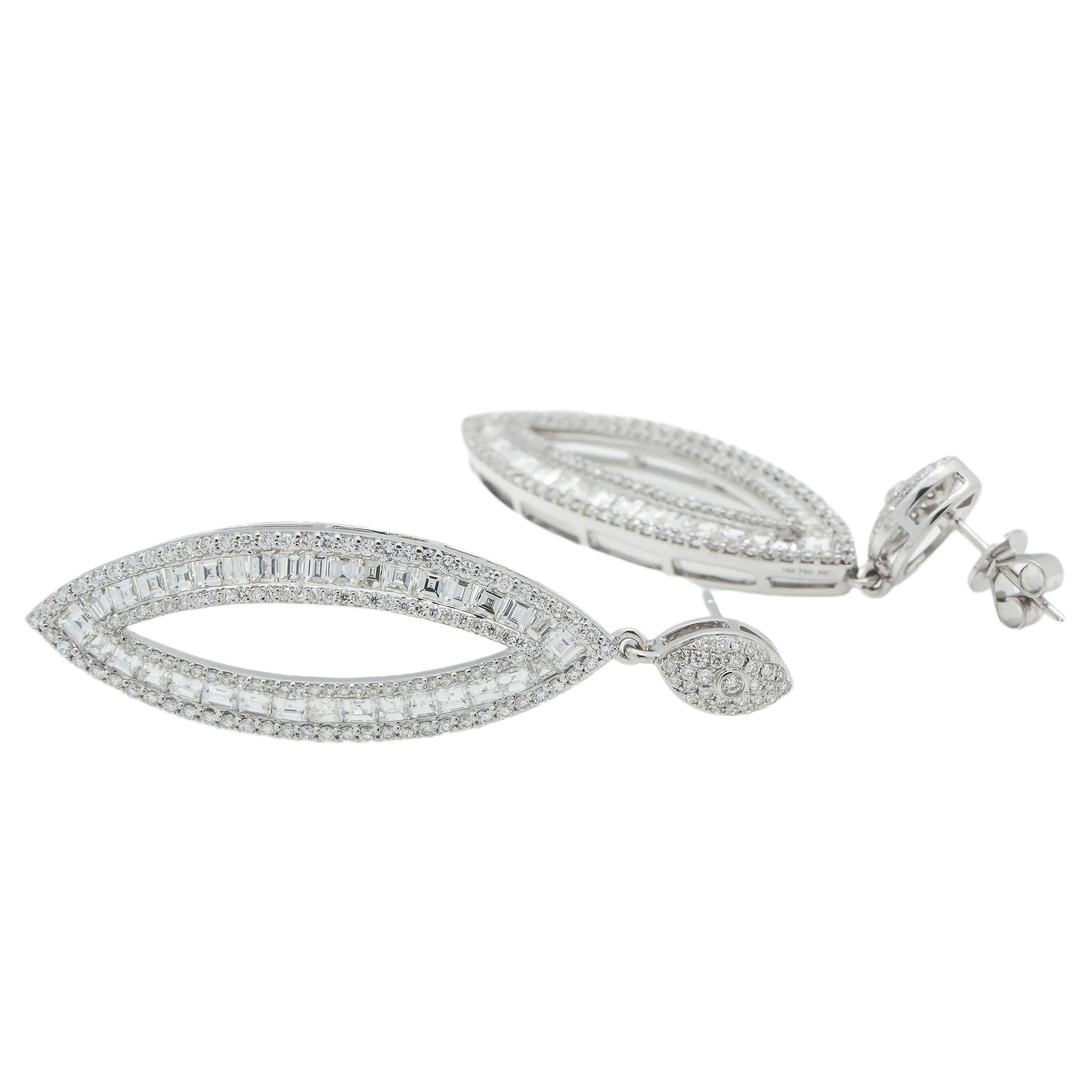 18K GOLD DIAMOND LADIES DROP EARRINGS 5.32 CTW